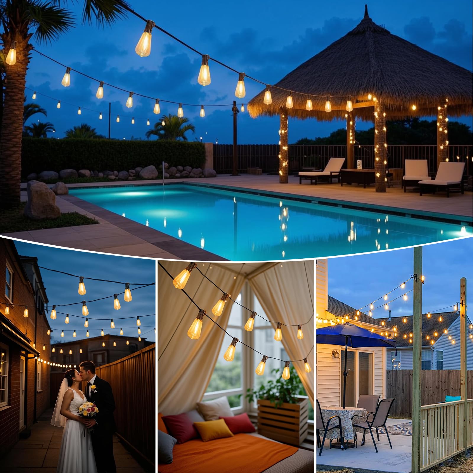 Spacelumen 15M Outdoor Festoon Lights Solar Powered, Outside Patio String with 3 Modes & 17+1 ST38 Edison Bulbs Shatterproof - Image 4
