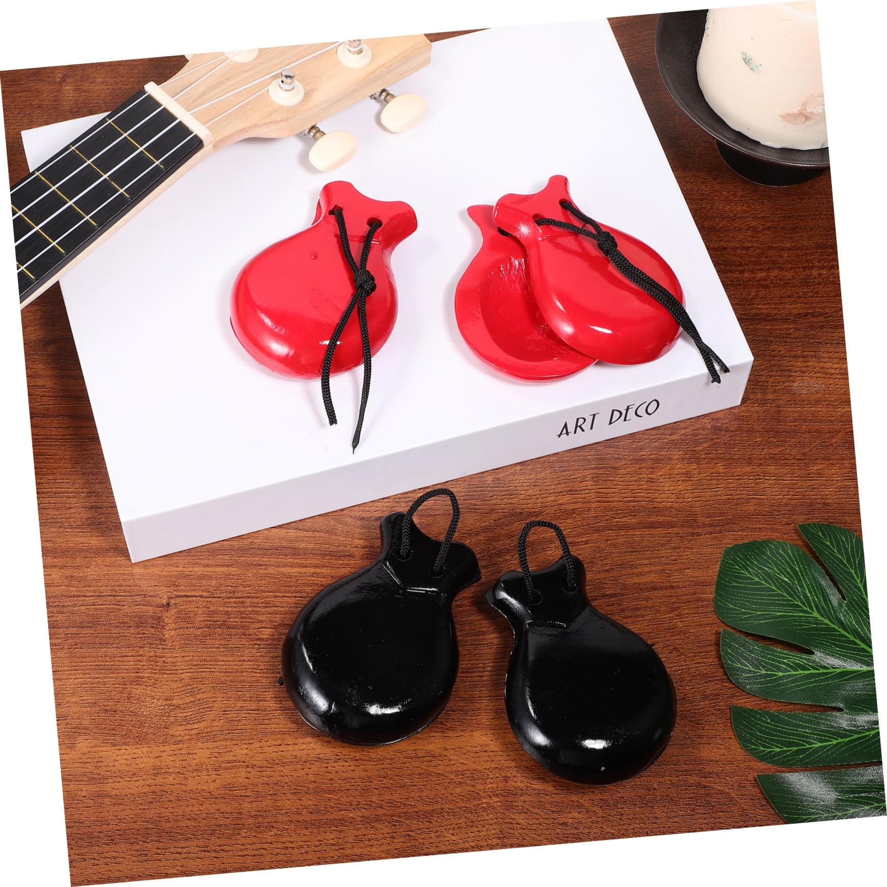Nacchere Da Dito in Legno Per Bambini, Strumento Musicale Percussione Portatile Suono Nitido, Set 2 Paia Nero e Rosso Per Educazione Musicale e Gioco Educativo