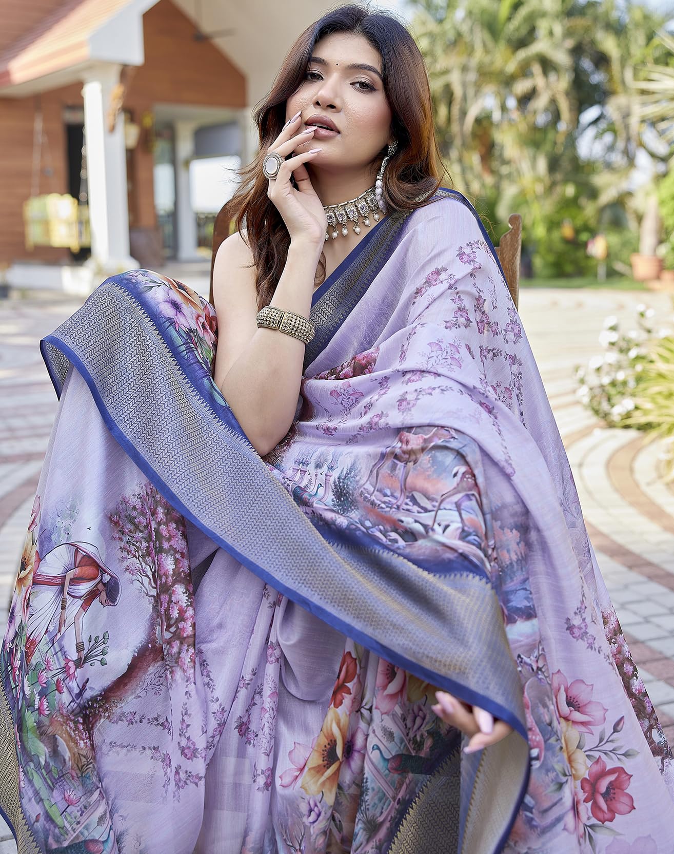 Yashika Banarasi Kanjivaram Sari de seda para mujer étnico