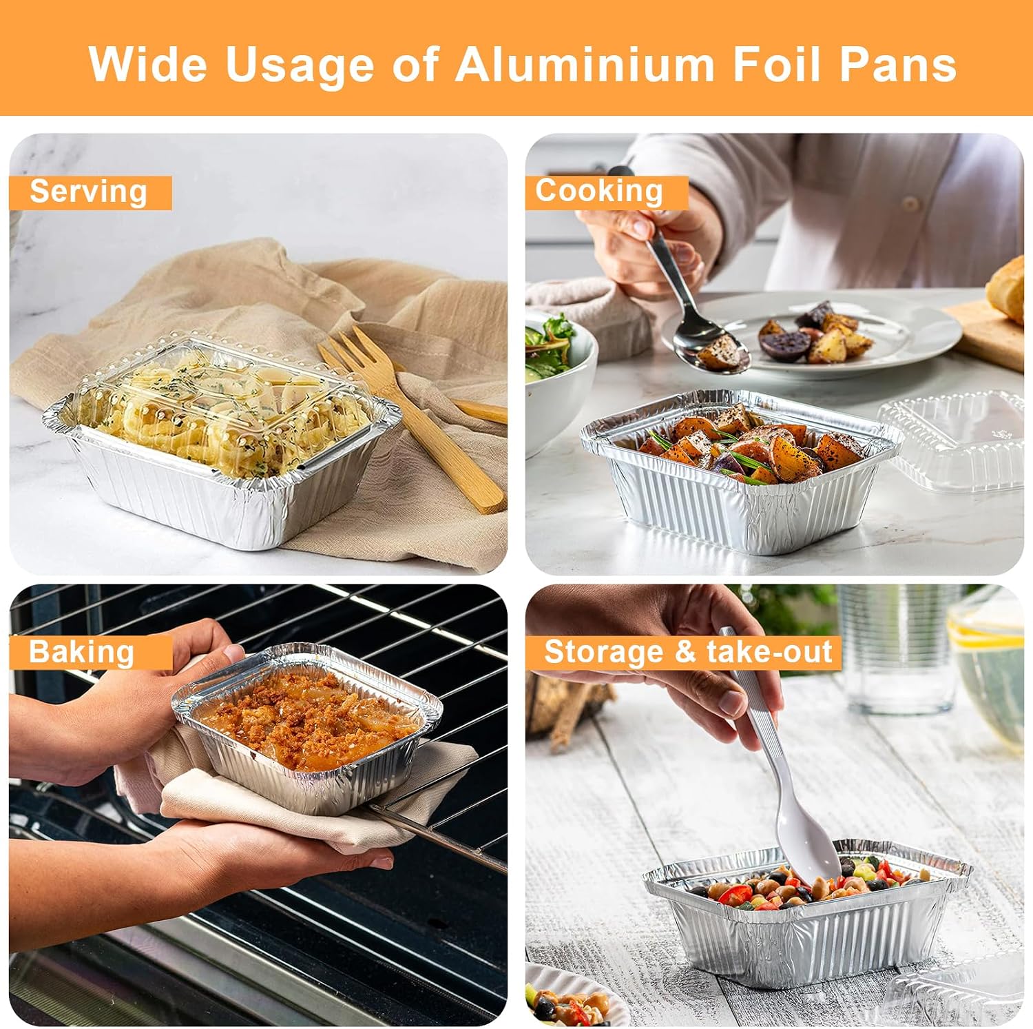 Aluminum Pans With Clear Lids - 100 Count - 1LB Takeout Pans (5"x4")- To Go Containers With Lids - Disposable Tin Foil Pans - Perfect For Catering, Meal Prep, Baking, Freezer Safe