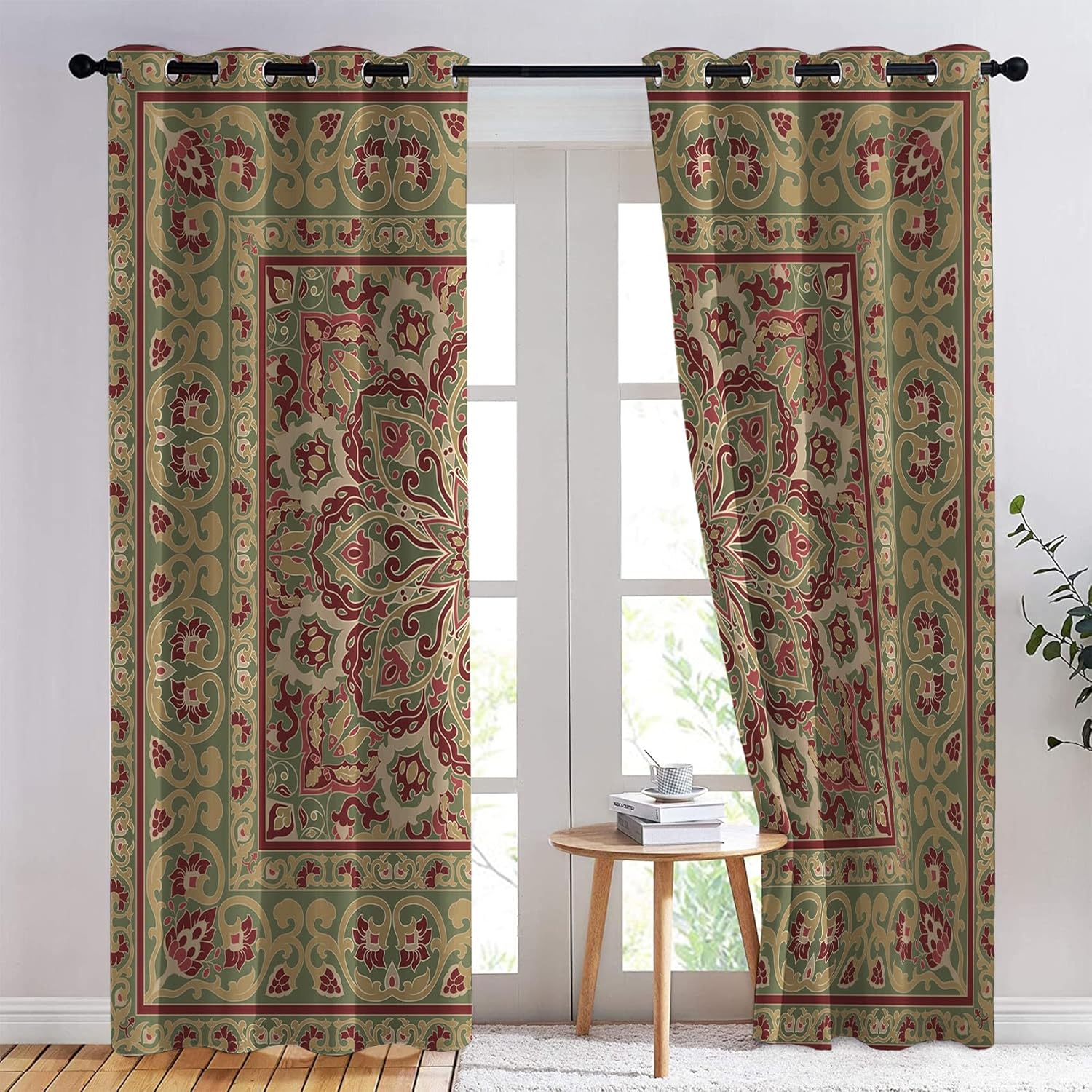 Mandala Blackout Curtains for Bedroom Living Room, Thermal Insulated Room Darkening Grommet Drapes, Bohemian Ethnic Floral Window Treatments & Home Decor, 63 Inch Drapes 2 Panel Set
