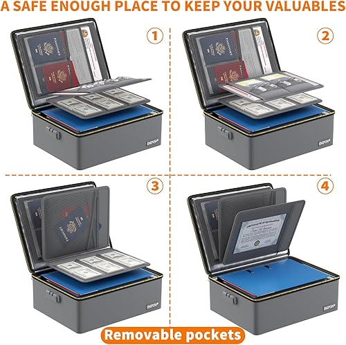 Miniatura 68 de ENGPOW Bolsa de documentos ignífuga de 5200°F con cerradura, caja ignífuga con aislamiento térmico mejorado, organizador de archivos de 8 capas