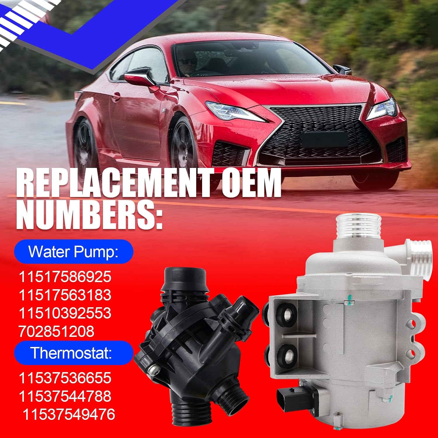 SMMS Electric Engine Water Pump and Thermostat Coolant for BMW 128I 325I 328I 330I 525I 528I 530I X3 Z4, Replace OE 702851208 11517563183 11517586925 11537536655 11537544788