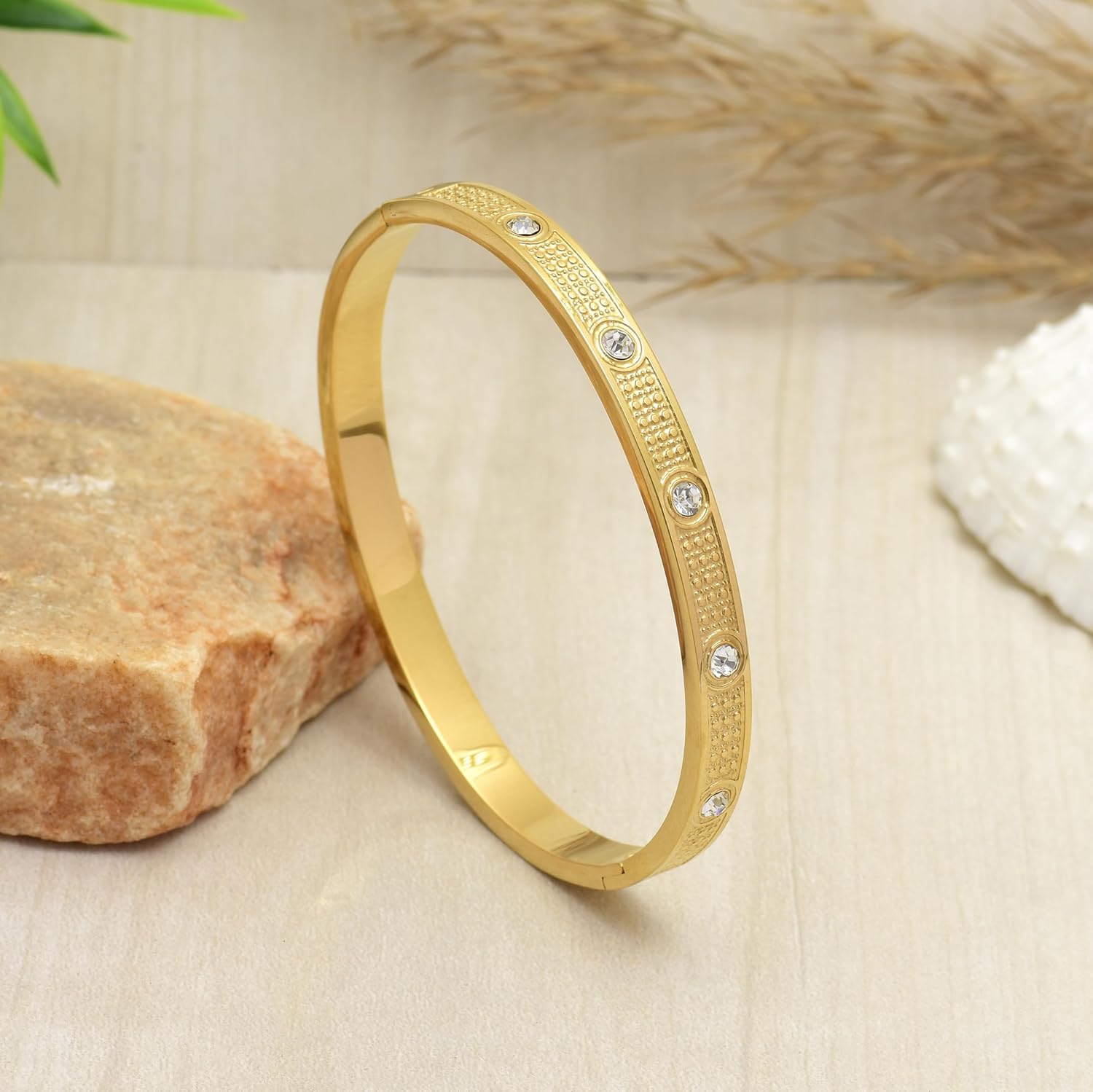 Love Bangle Bracelet for Women | Stainless Steel Hypoallergenic Gold Bracelet for Her | Minimalist Round CZ Friendship Bangle for Girlfriend, Wife - Image 6