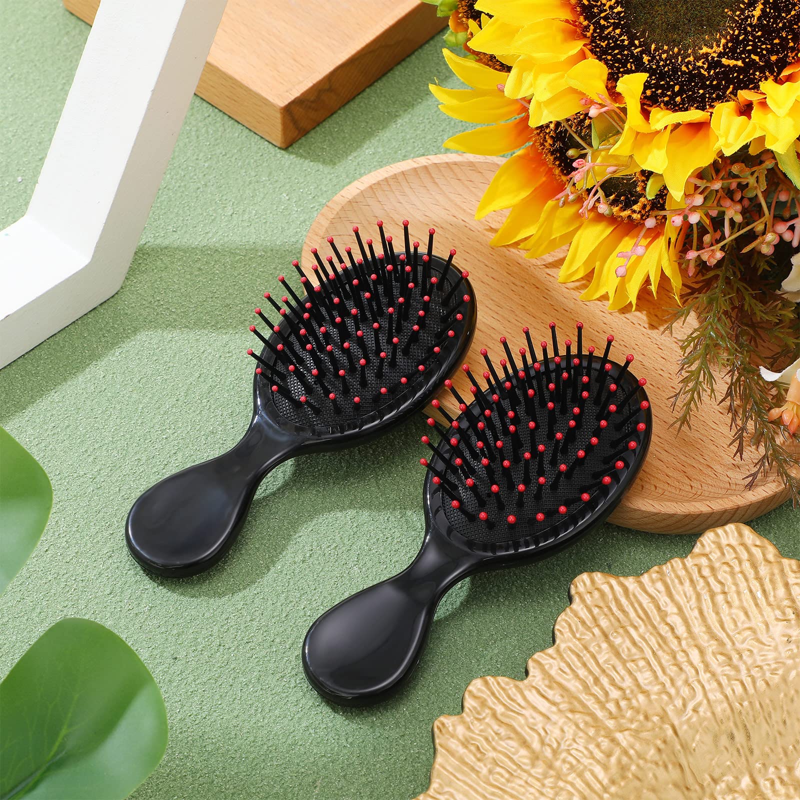 Honeydak Mini-Haarbürste, Großpackung für Damen, Mädchen, Kleinkinder, Reise-Entwirrungsbürste, weiche Borsten, Reiseentwirrer, für die meisten Haartypen (schwarz), 12 Stück