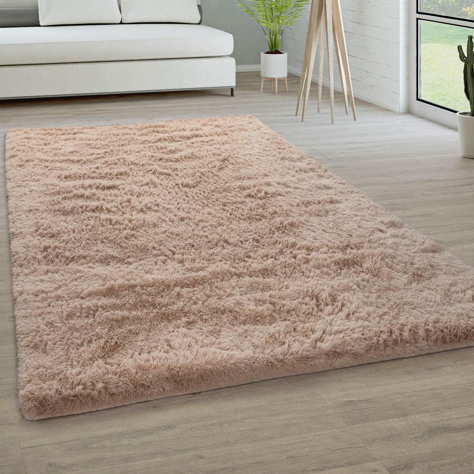 Tapis salon moelleux antidérapant beige foncé 90x100 de couloir