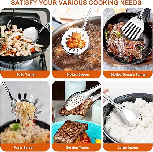 Miniatura 3 de Juego de utensilios de cocina de acero inoxidable 304, 11 piezas de utensilios de cocina de acero inoxidable, utensilios de cocina de metal largo