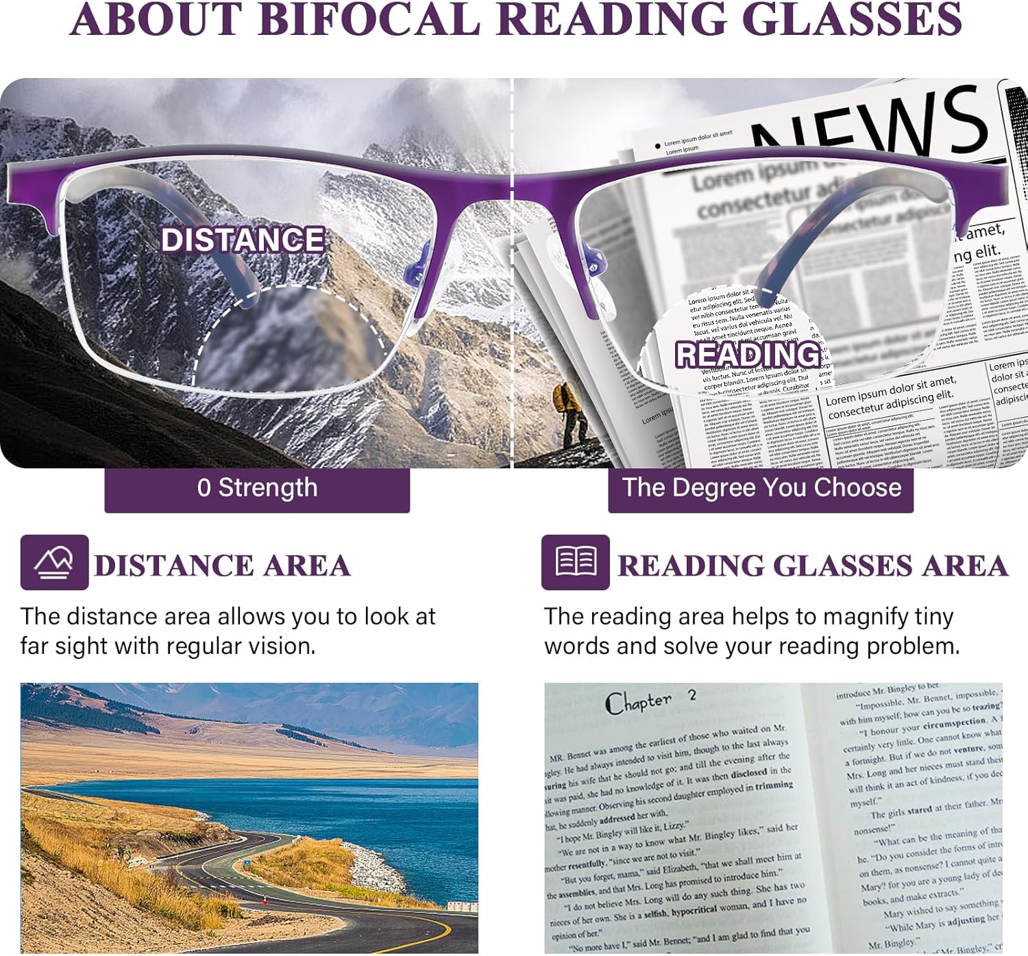 FONHCOO Bifocal Reading Glasses for Women Men, Metal Half Frame Blue Light Blocking Readers Anti UV/Glare/Eyestrain - Image 5