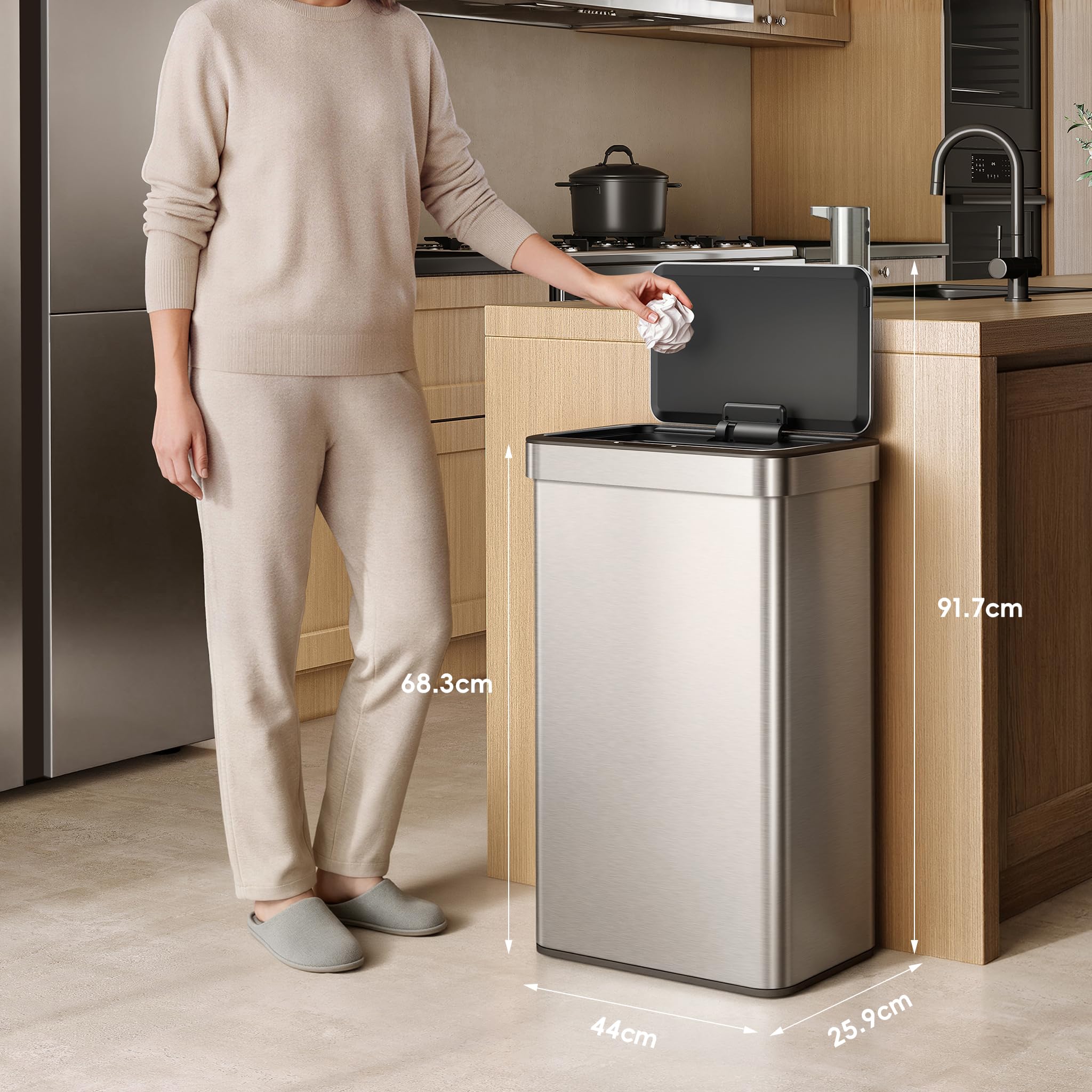 EKO NOVA Mülleimer mit Sensor 2 x 30L Edelstahl Softclose fingerabdruckfrei elektrischer Küchenmülleimer