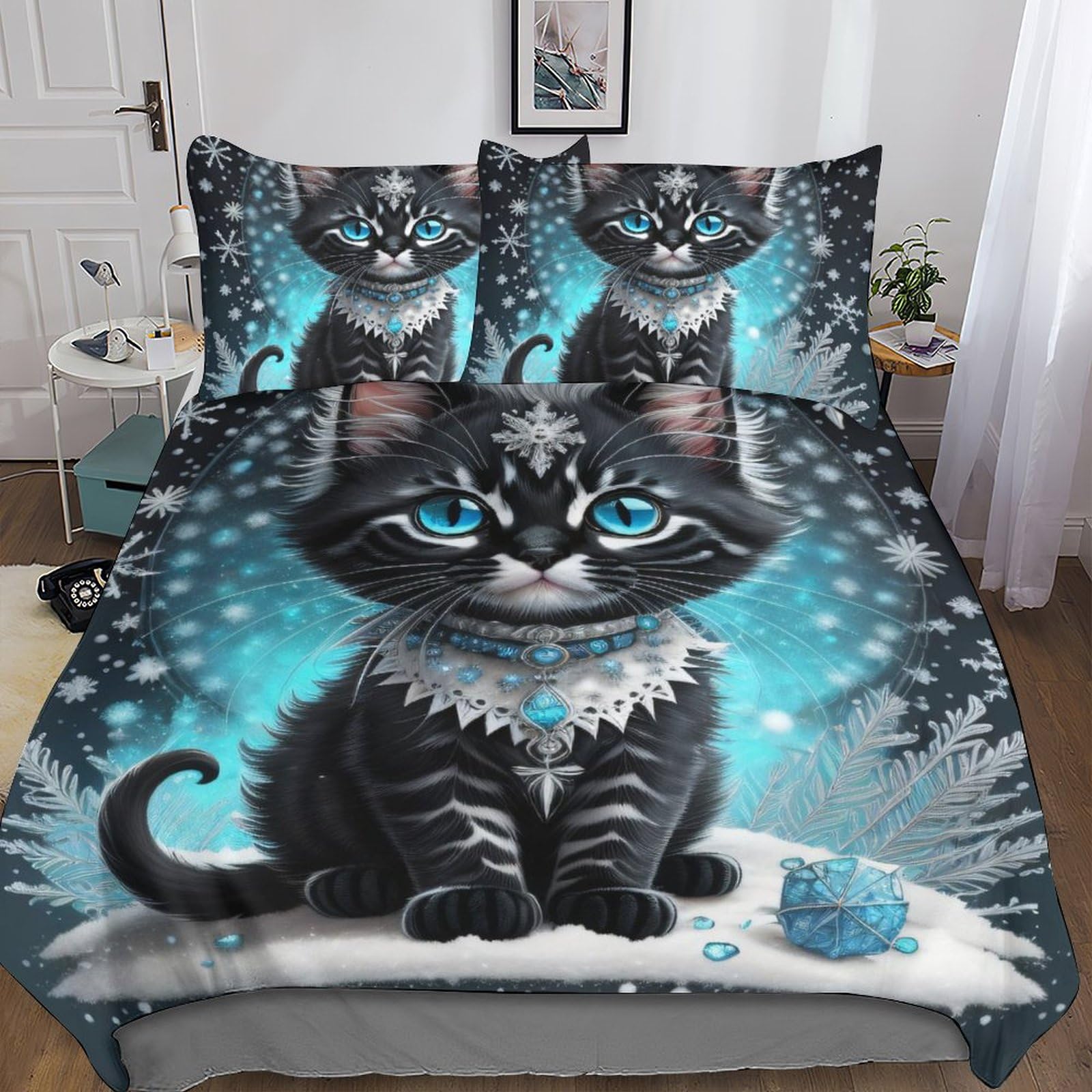 Housse de couette chat 3D pour chambre d'enfant et adolescent avec parure de lit douce 200x200
