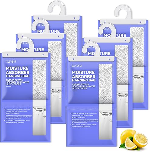 CLEVAST Paquetes absorbentes de humedad, 15.2 onzas, paquete de 6, bolsas deshumidificadoras grandes con fragancia de limón para armario, absorbente