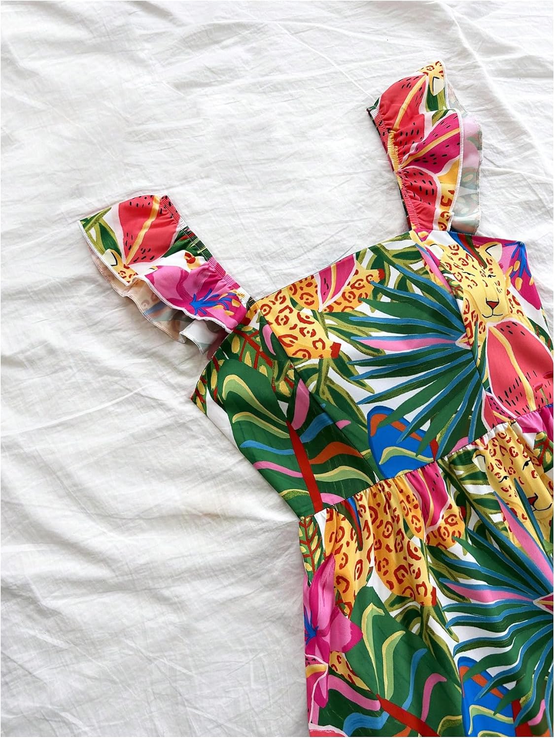 SOLY HUX Women's Summer Tropical Midi Dresses Square Neck Beach A-Line Sun Casual Boho Floral Print Flowy Long Dress - Image 2