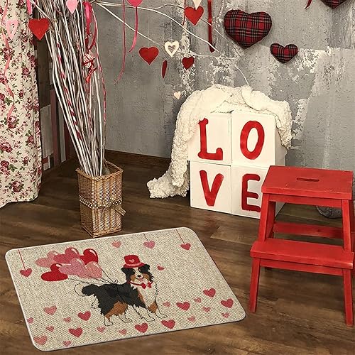 Miniatura 5 de Tapete para puerta del día de San Valentín, perro pastor australiano, tapete de bienvenida con corazones de amor, alfombra de entrada de granja,