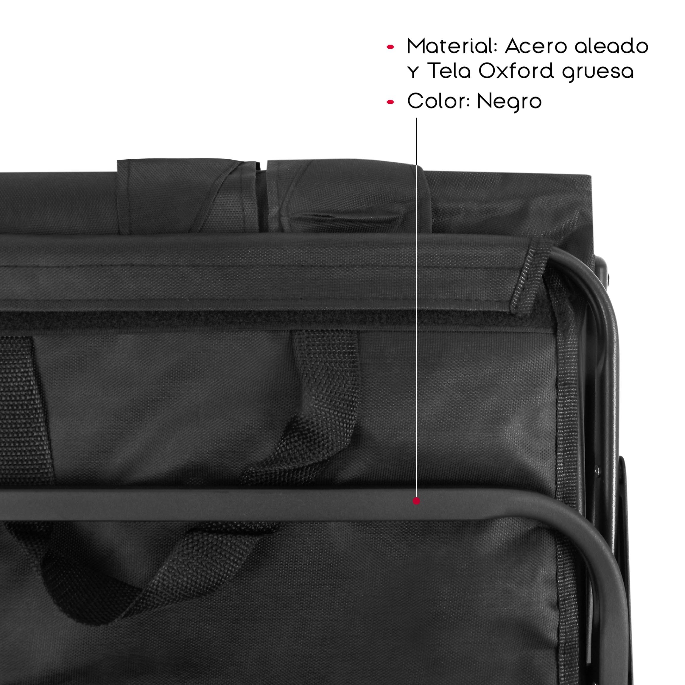 TIENDA EURASIA – Carro Playa | Plegable | Material Acero Aleado y Tela Oxford | Color Negro | 4 Ruedas silenciosas de 360º | Medidas 76x49x63/86 cm | Peso Máx 120 Kg | Palanca Push-Pull Ajustable