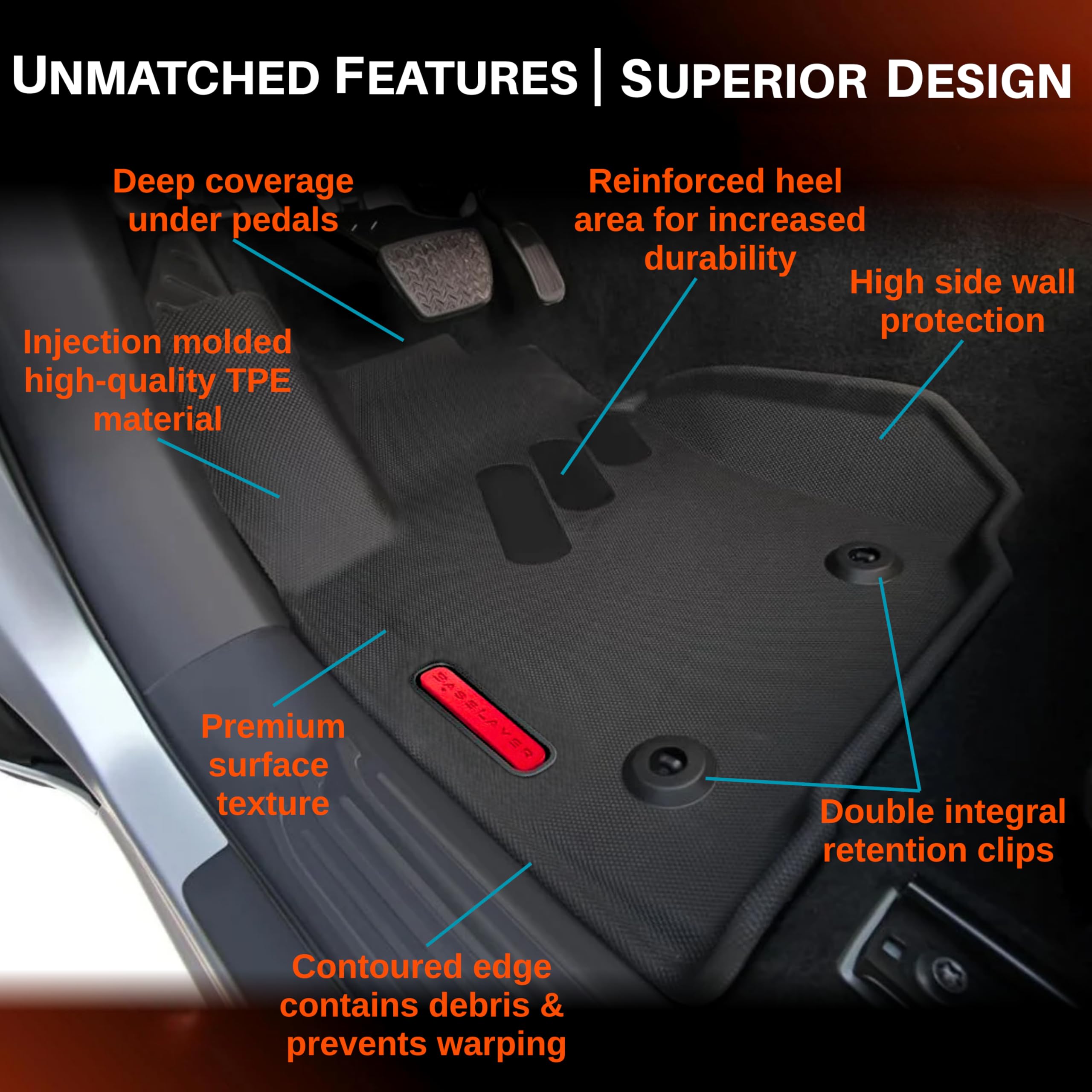 BaseLayer Elite Floor Mats for Toyota Tacoma 2024-2026 Double Cab Access Cab Made in USA All-Weather Mats for — view 3