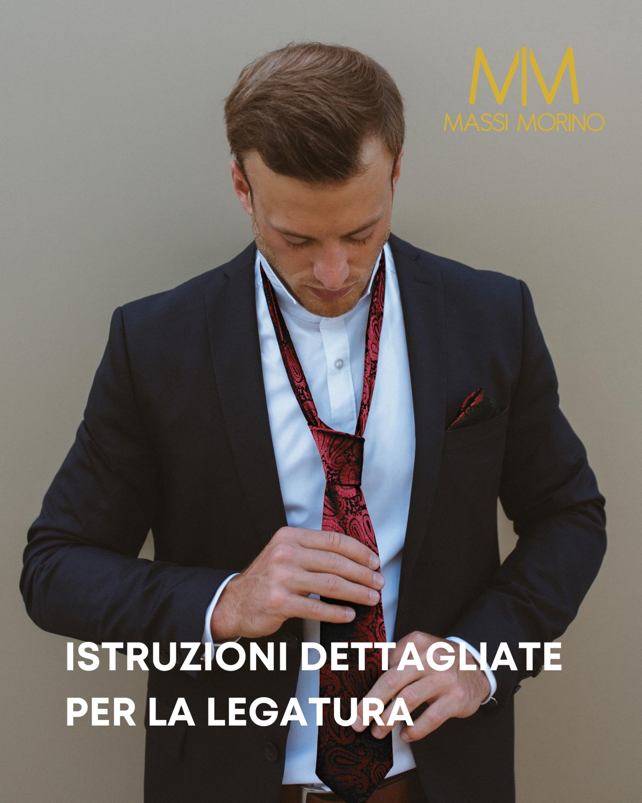 Massi Morino Cravatta e fazzoletto da uomo - con camicia gemelli, parure fermacravatta set I Accessori sposa I Cravatte Elegante Confezione Regalo