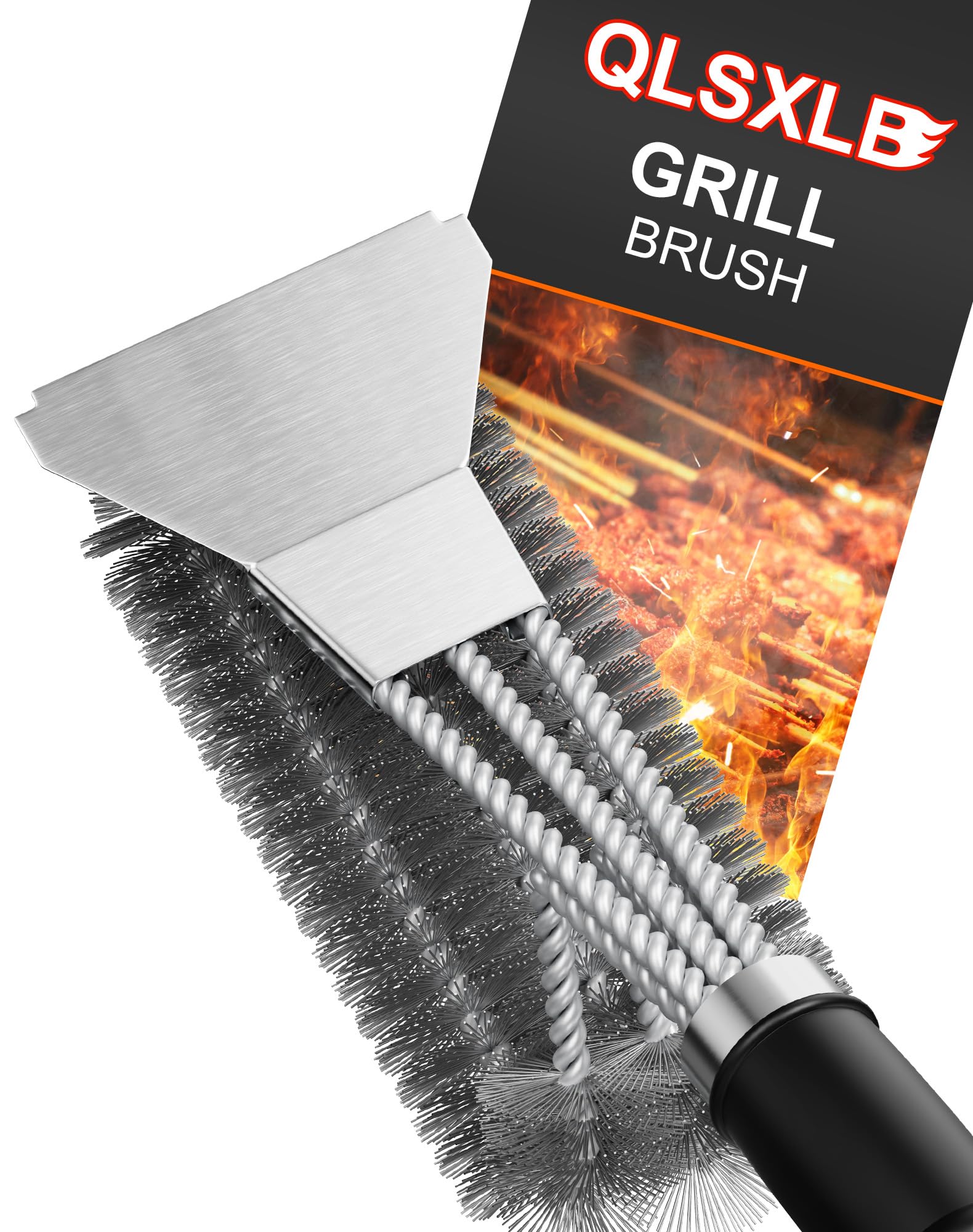 Spazzola Per Barbecue Con Raschietto – Setole In Acciaio Inox, Manico Ergonomico Antiscivolo, Resistente Al Calore - 3