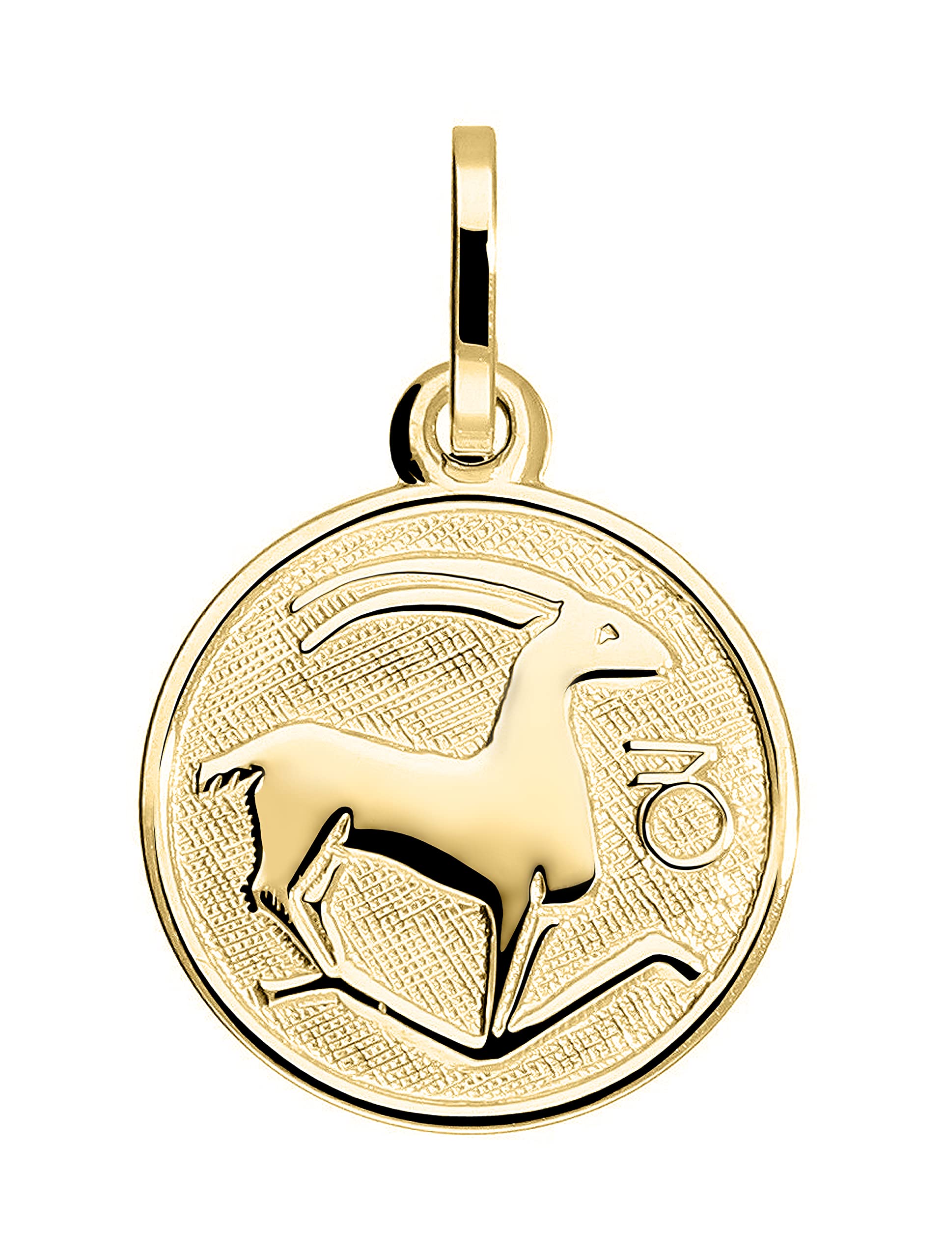 My Gold Pendentif Signe du Zodiaque Capricorne (Sans Chaîne) Or Jaune Or Véritable 333 (8 Carats) Ø 12mm Rond Signes du Zodiaque Zodiaque rond A-06017-G303-Ste