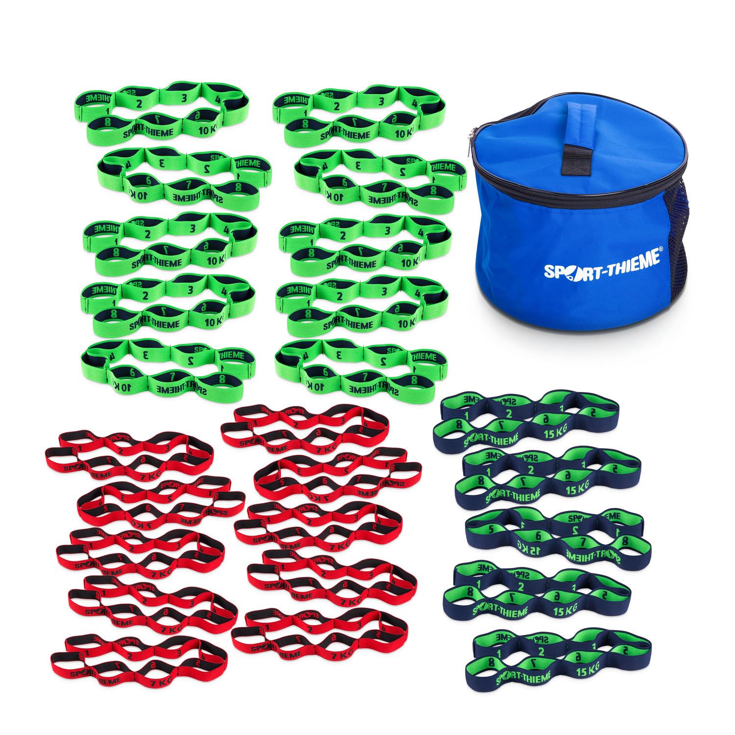 Sport-Thieme Aqua-Elastikbänder-Set | Set für Aqua-Fitness Gruppentraining | 8 Schlaufen | Flachwasser | Latex Polyesterfäden | Für Bizeps Trizeps Bauch Po Rücken Training