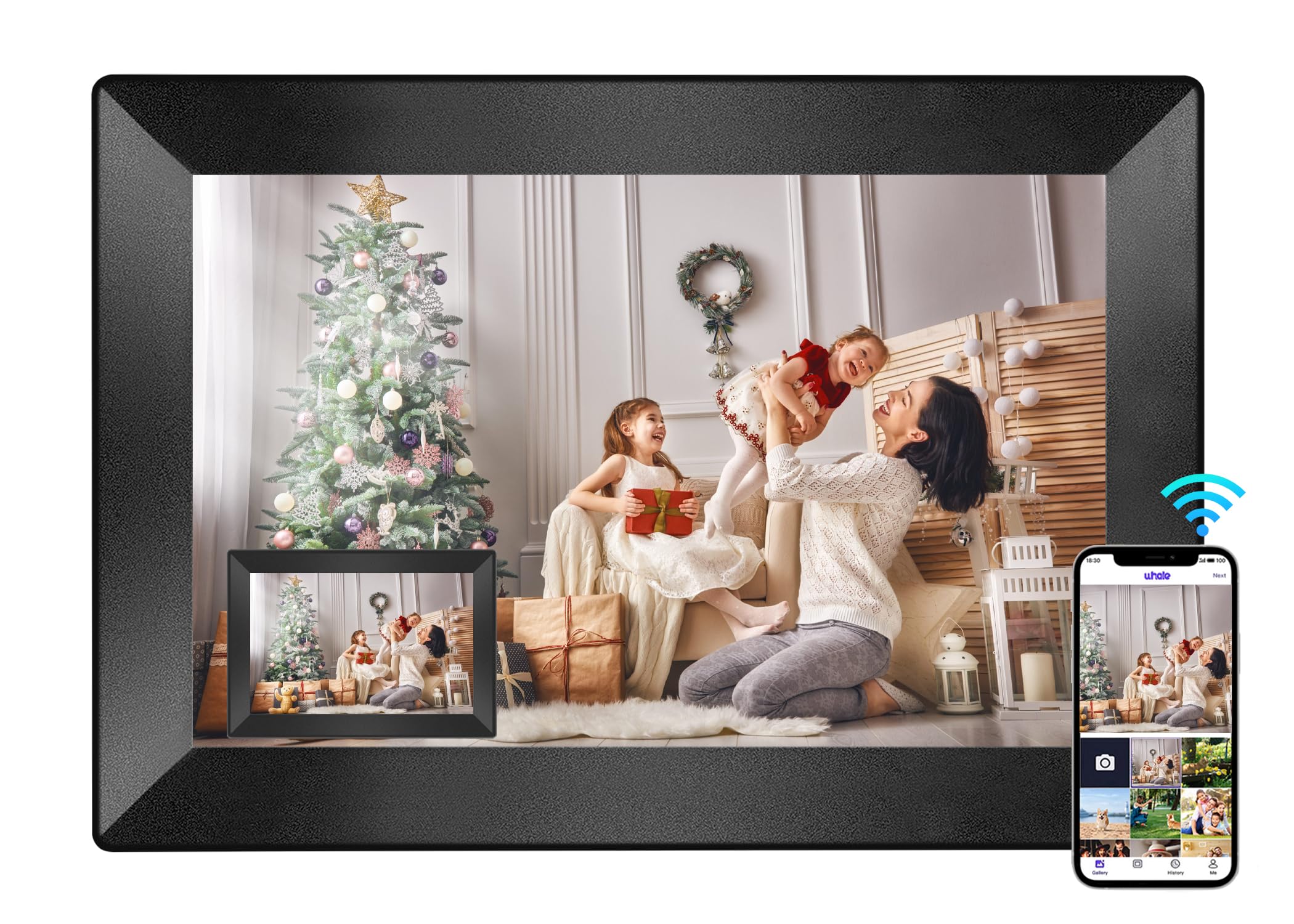 Hong Chi 10.1 Inch Smart Digital Photo Frame WiFi Digital Photo Frame 32GB Large Memory/360°Auto Rotation Wall Mount, Sending Photos/Videos Using the