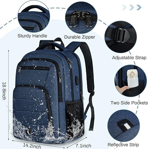 Miniatura 5 de RAINSMORE Mochila para laptop de 17 pulgadas, mochila de viaje grande para hombres y mujeres, mochila impermeable para computadora, para trabajo,