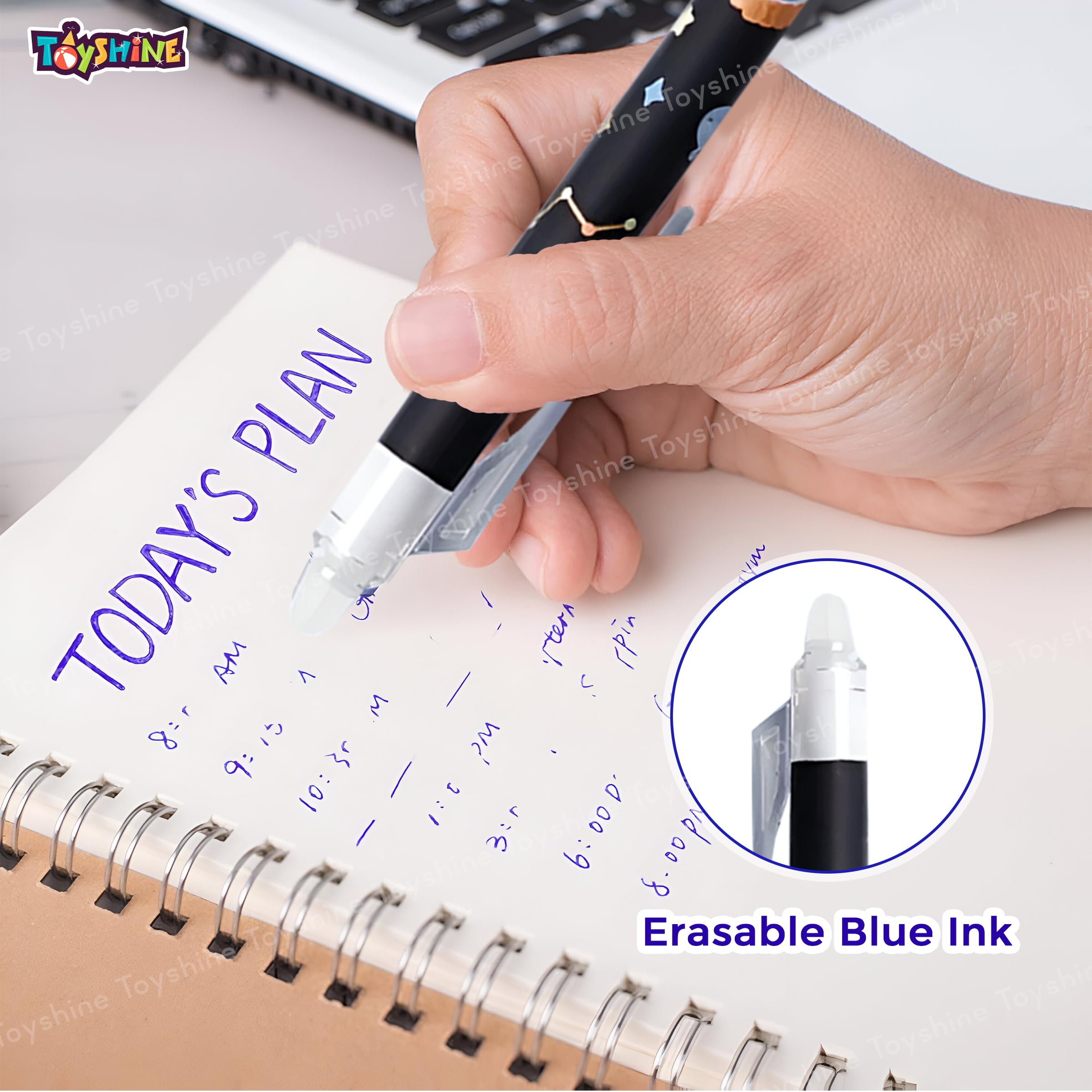 Toyshine 12 Pc Astronaut Theme Stylish Retractable 0.5mm Erasable Gel Pen, Blue Ink | Smooth Writing | Refillable Gel Pen | Kawaii Stationery for Kids Birthday Party Return Gift 3