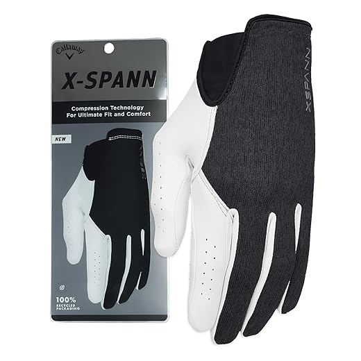 Callaway Golf Men's X-Spann Compression Fit Premium Cabretta Leather Golf Glove, Worn on Left Hand, Large