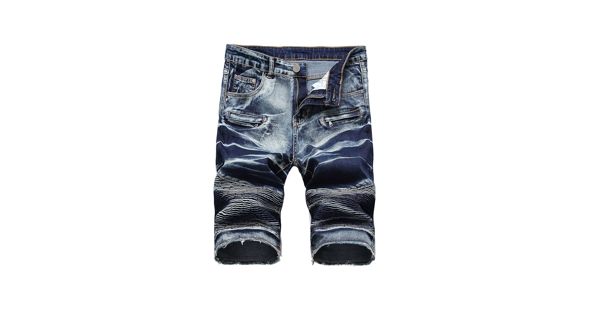 Men's Distressed Biker Jean Shorts Casual Zipper Denim Short