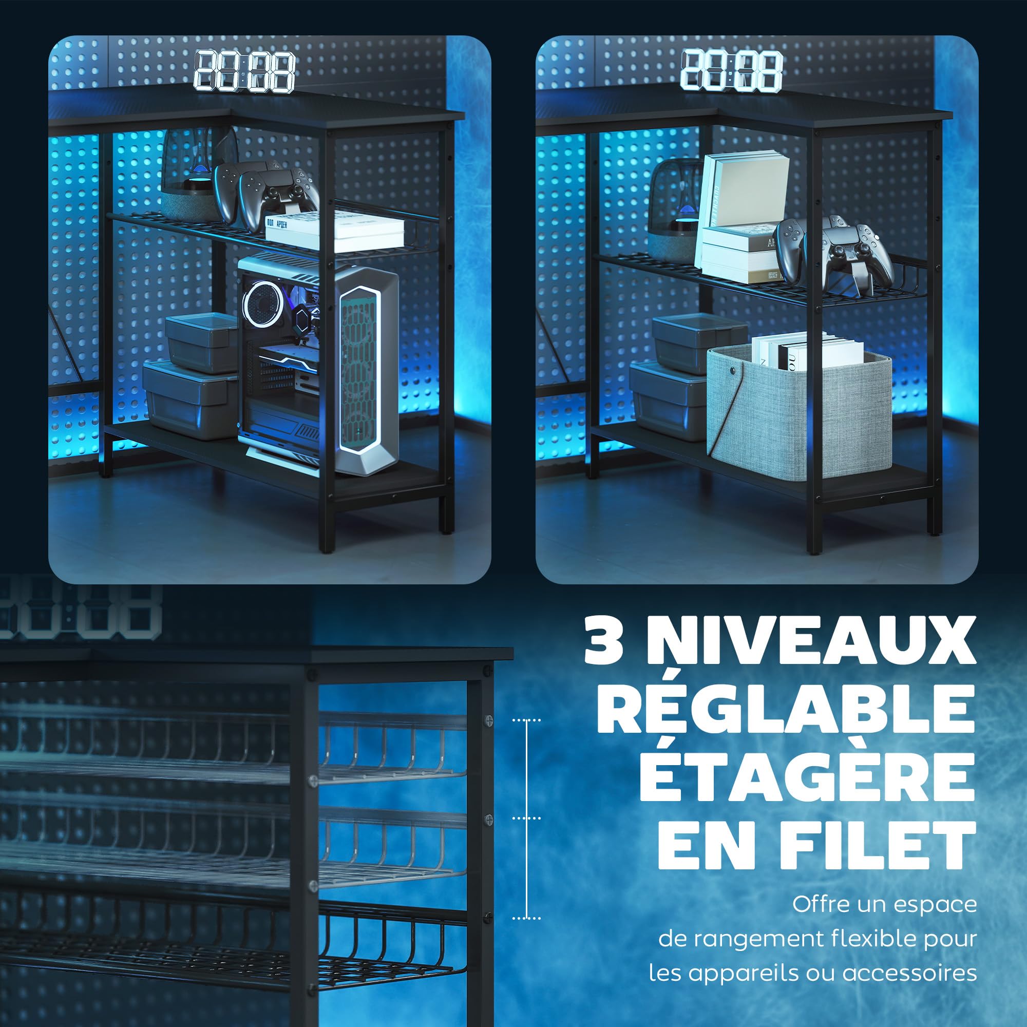 HOMCOM Bureau Gaming réversible 114,5 x 82 cm avec Support pour Écran Noir