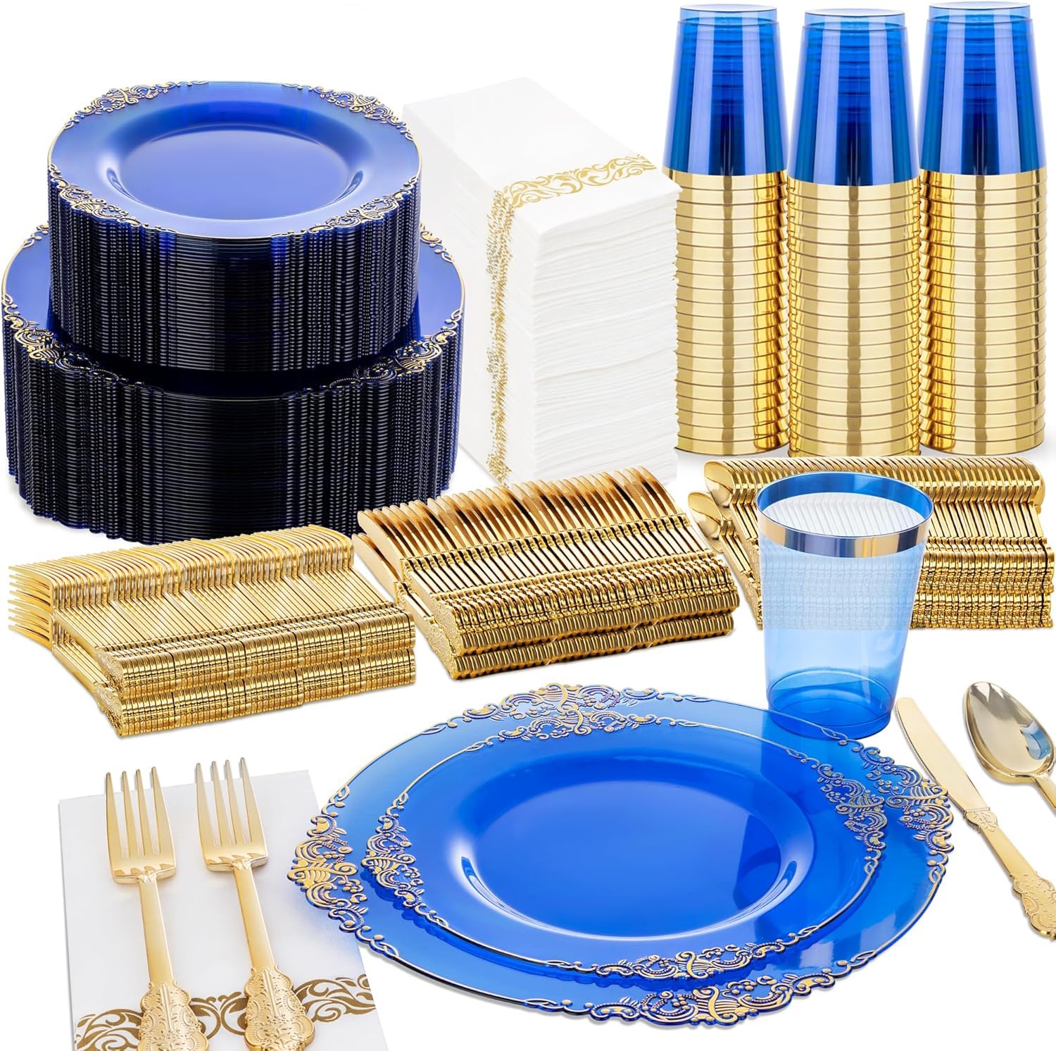 Gold Disposable Plates - 50 Guest Dinnerware Set -11 Gold Disposable Plates - 50 Guest Dinnerware Set -11