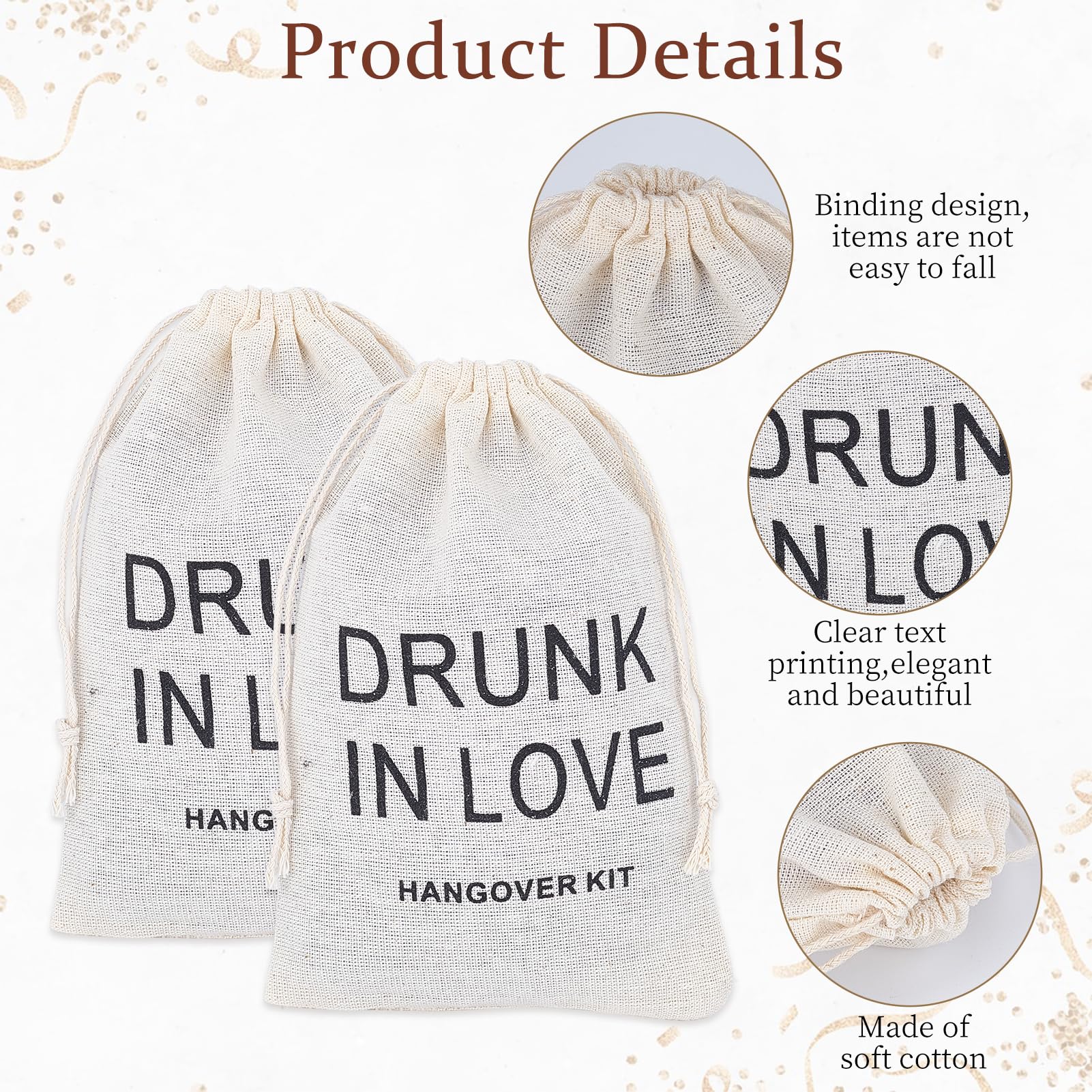 NICENEEDED 20 Sac de Survie en Mousseline de Coton de 4 x 6cm avec Cordon de Serrage pour Enterrement de Vie de Jeune Fille (Inlove)
