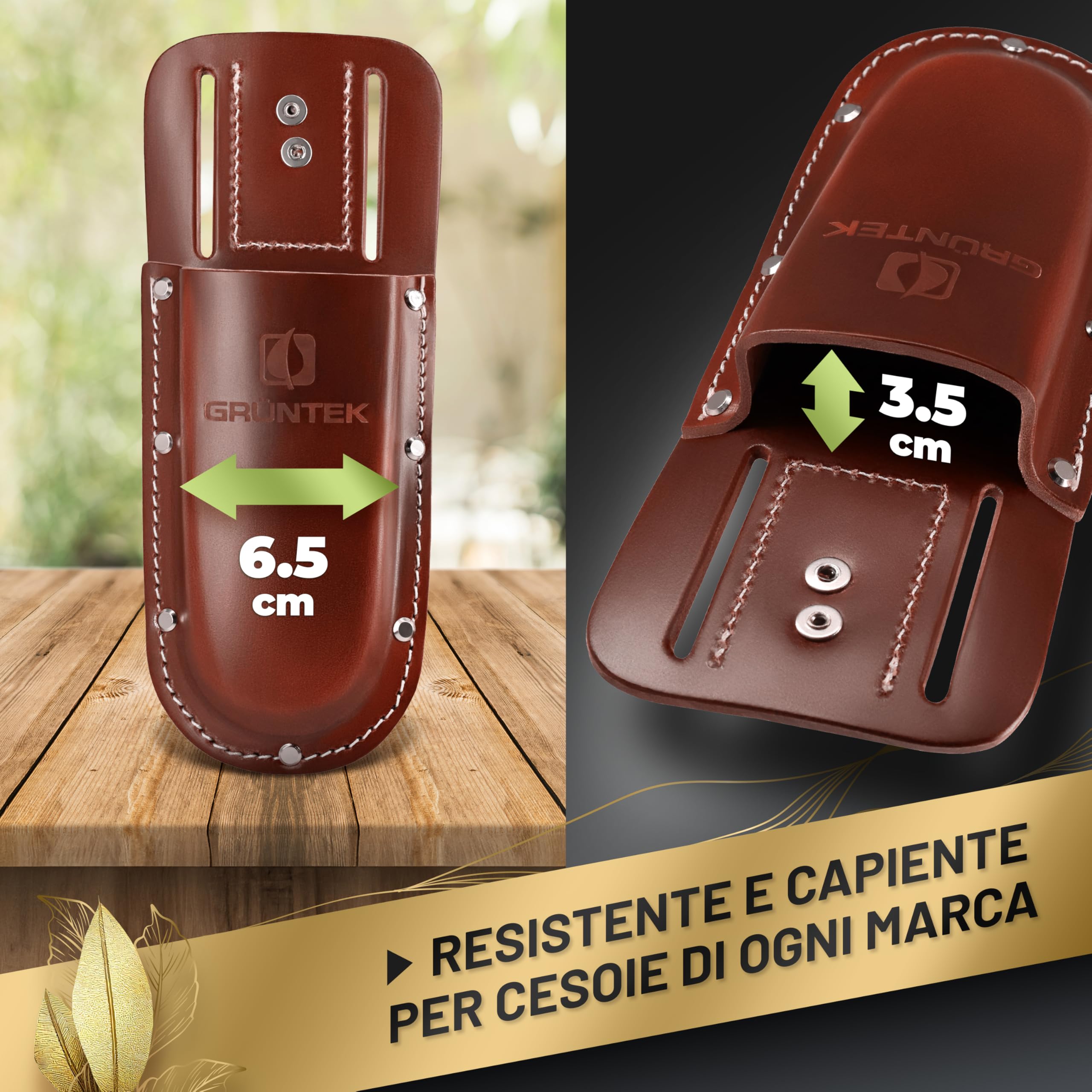 GRÜNTEK Fondina per Cesoie da Giardino in Vera Pelle Fodero Custodia per Forbici da Potatura in Cuoio di Colore Marrone Scuro