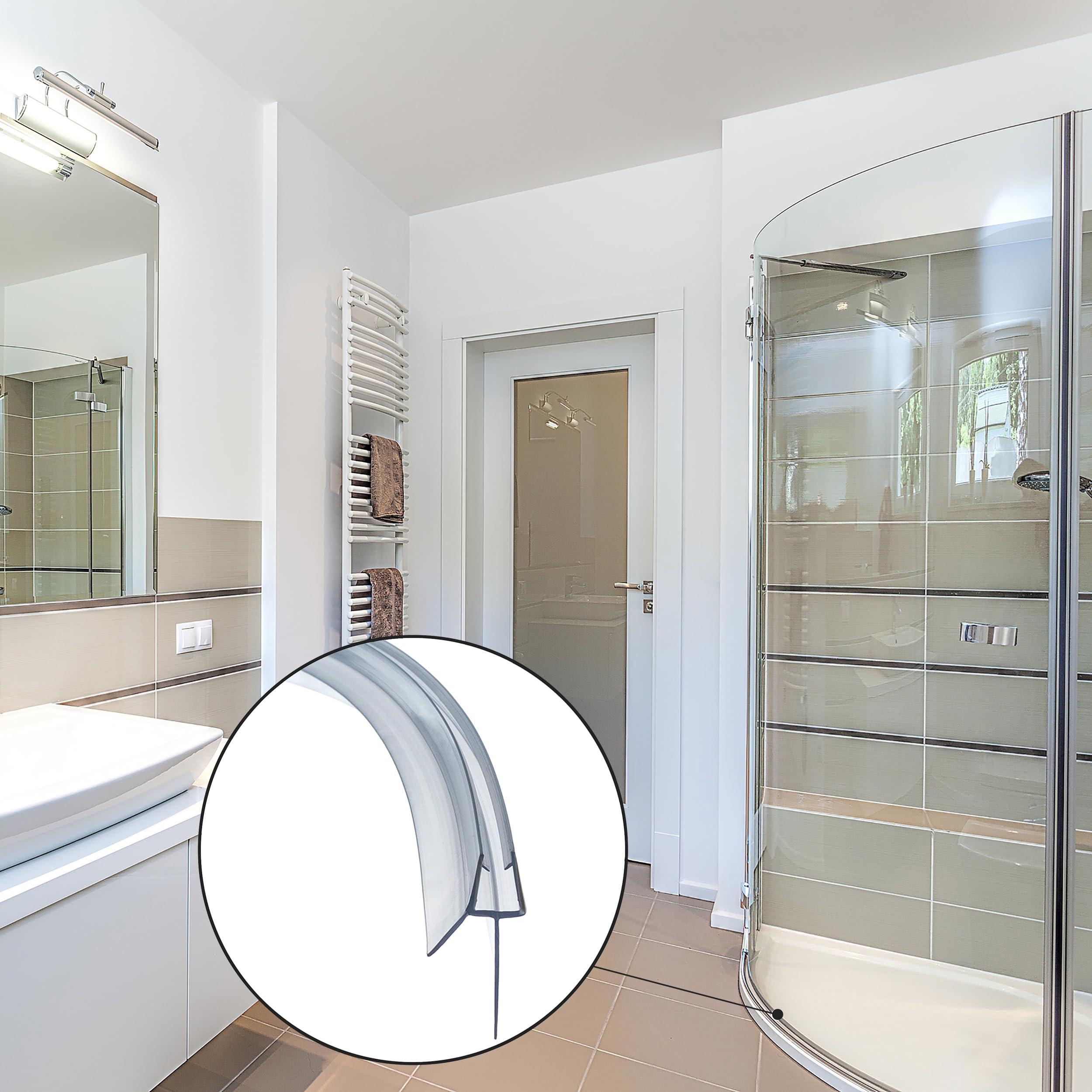 QOROCO Pre Curved Shower Door Seal Strip 2Pcs 90 cm for 6-8mm Curved Glass Covers up to 20mm Gap Shower Screen Seal Strip Replacement Pre - Image 4