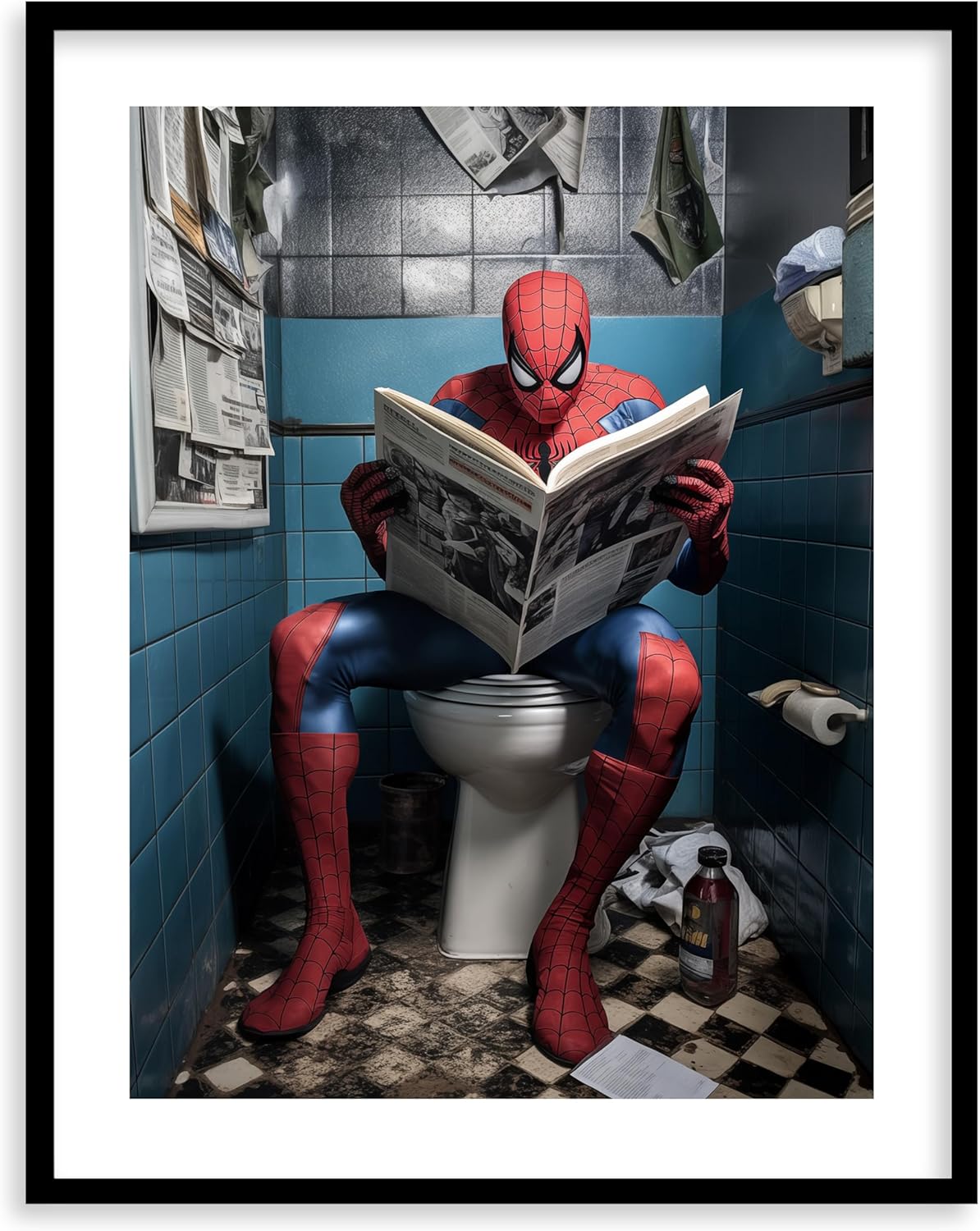 Vintbo Superhero Bathroom Decor Art Print - Premium Giclee Fine Art Prints - Modern, Contemporary Spider-Man Movie Wall Art Poster for Bathroom Decor, Ready to Frame