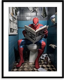 Superhero Bathroom Décor Art Print - Premium Giclee Fine Art Prints - Aesthetic Modern Vintage Painting Style Super Hero Bathroom Wall Art Print Poster for Bathroom Decor, Ready to Frame
