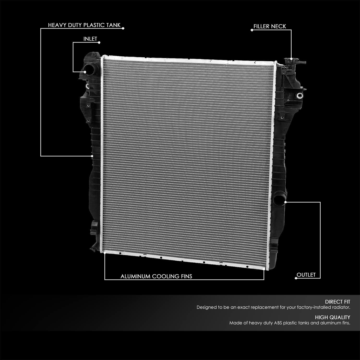 DNA Motoring OEM-RA-13296 1-Row Aluminum Core Radiator Compatible with 11-12 Ram 2500-5500,26-11/16" W X 32-1/4" H X 1-9/16" D,1-13/16" Inlet / 1-13/16"Outlet