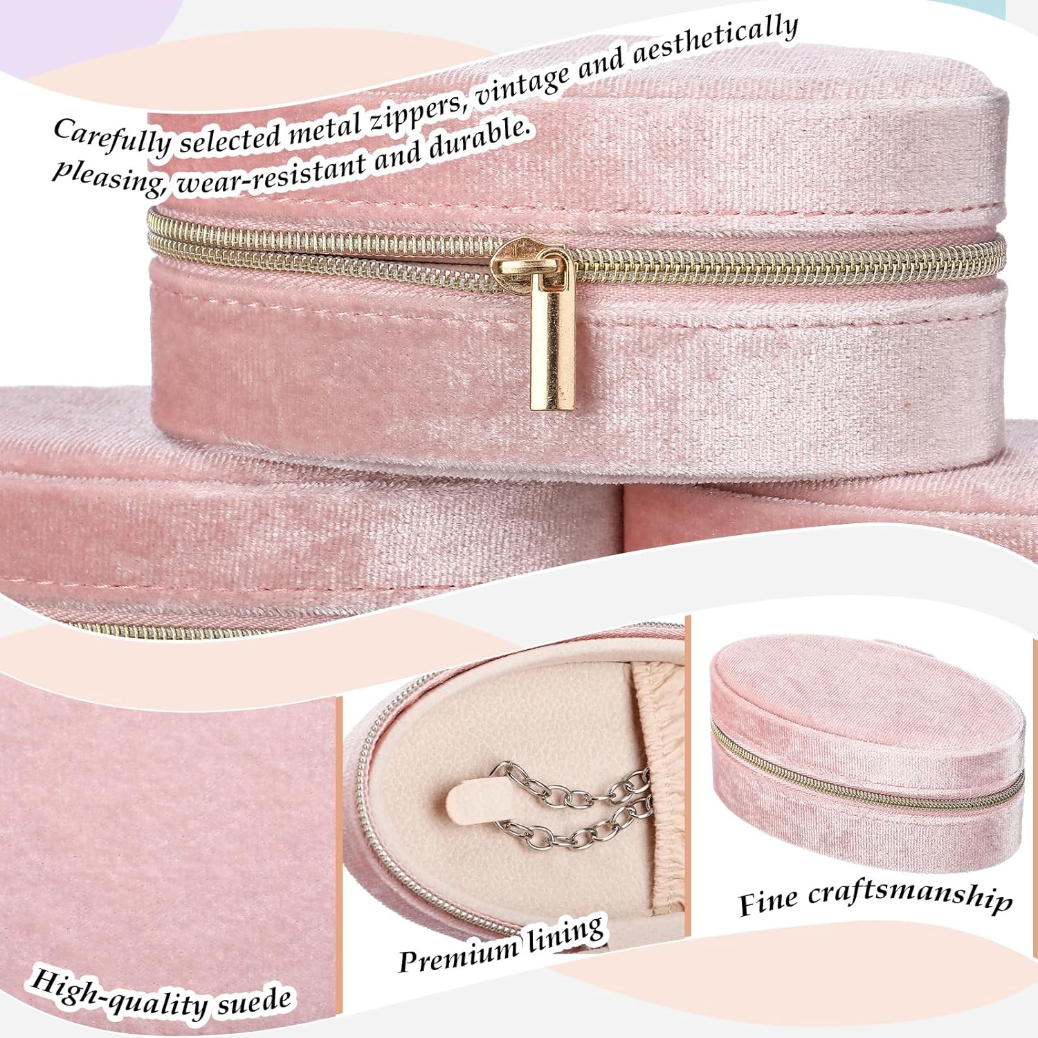 Kenning 12 Pcs Small Velvet Travel Jewelry Box Mini Jewelry Case Portable Organizer Pouch Bridesmaid Proposal Gift for Women (Oval)