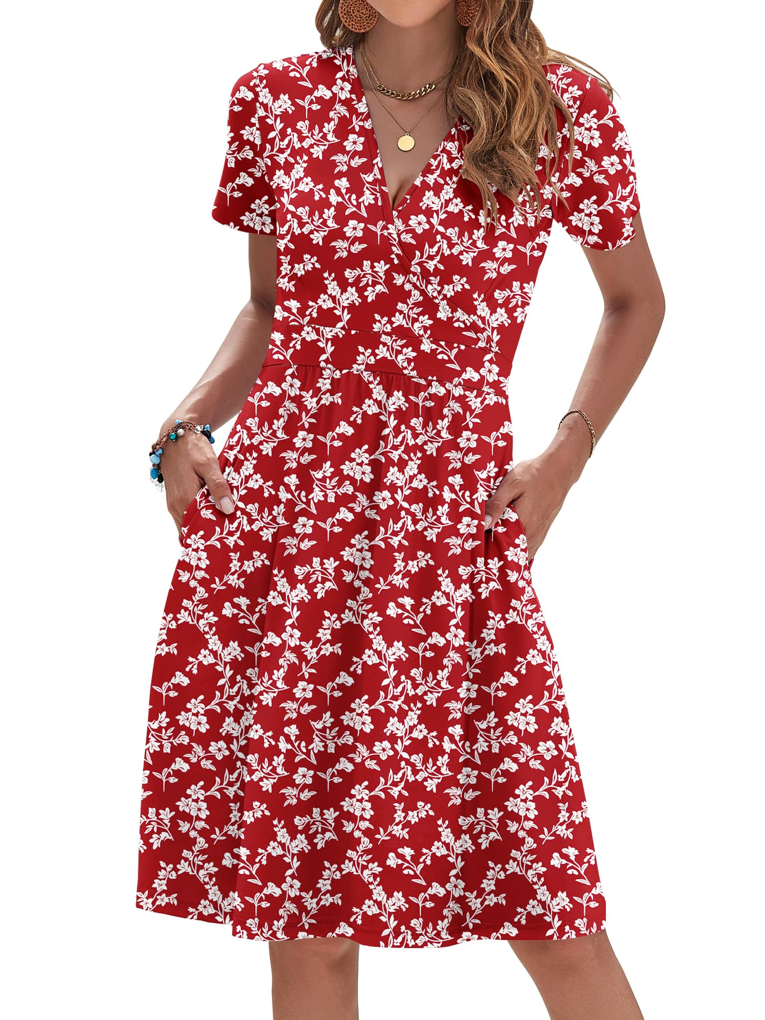 Womens Summer Dresses 2026 Short Sleeve V Neck Faux Wrap Dress