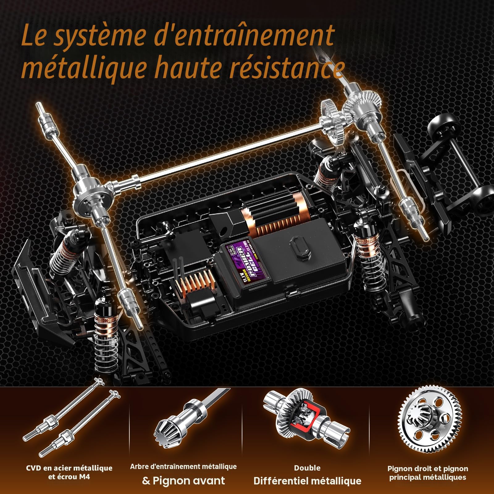 Voiture Télécommandée Adulte Brushless 1:14, 4x4 Tout Terrain 70 km/h avec Amortisseurs à Huile, Voiture RC Haute Vitesse avec 2 Batteries 3S LiPo 1200 mAh et Émetteur 2.4GHz