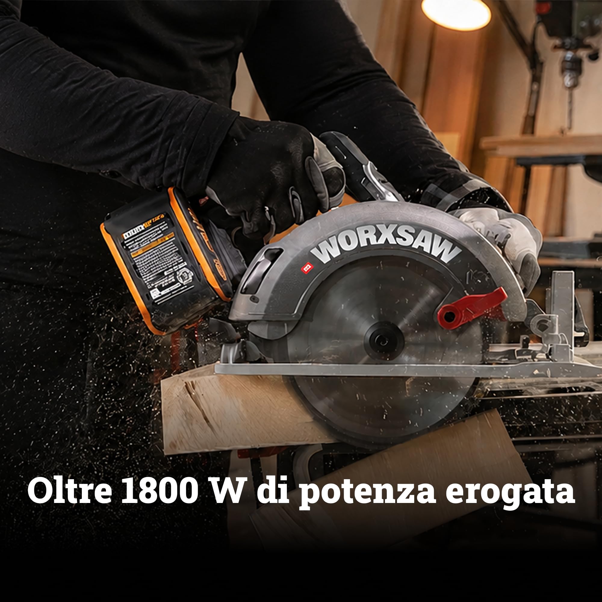 WORX WX533 Sega circolare a batteria 40 V, motore brushless, lama da 190 mm, taglio fino a 70 mm, 6.000 giri/min, freno elettrico, 2 batterie da 4,0 Ah e caricabatterie inclusi