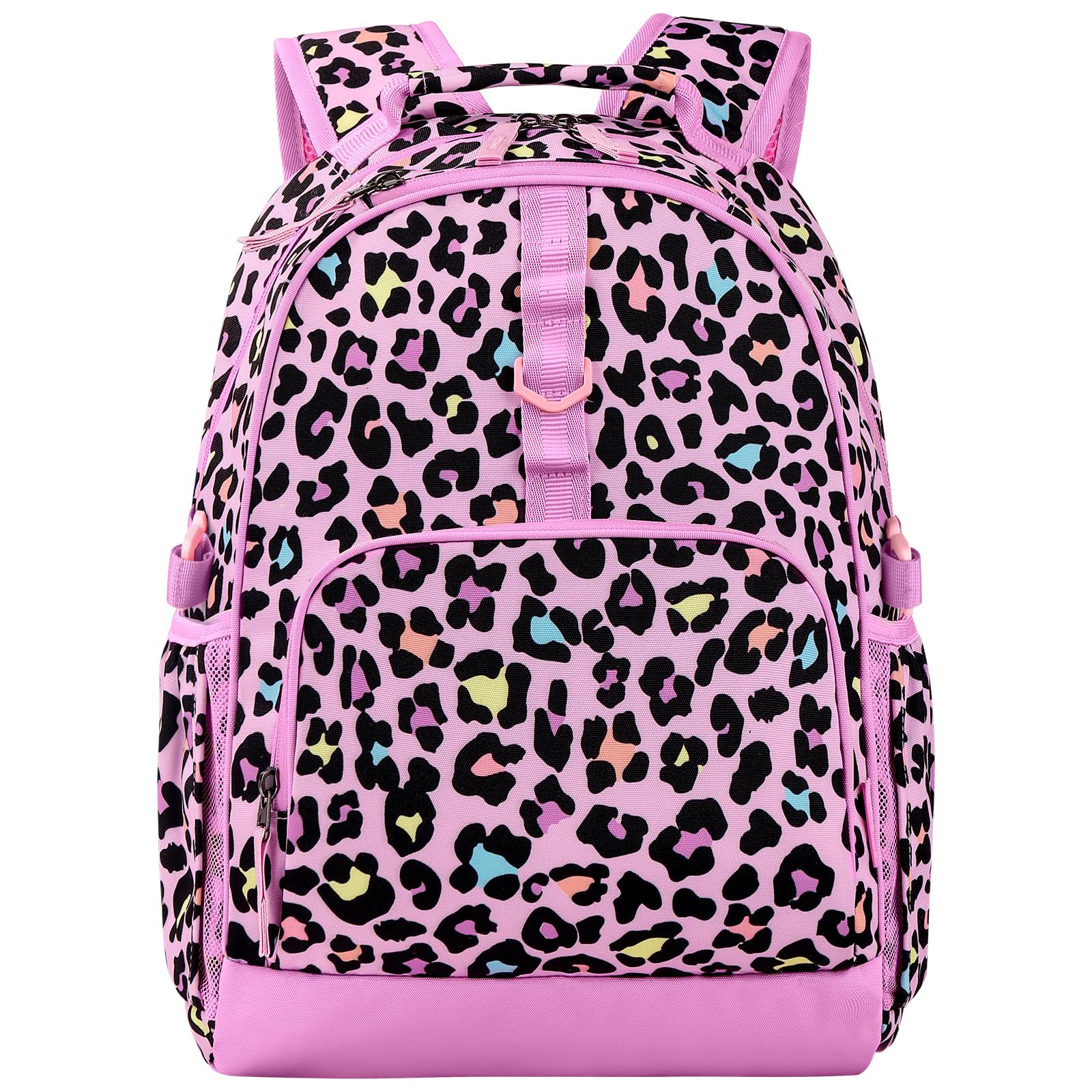 Choco Mocha Cheetah Backpack for Girls, Elementary School Backpack for Girls Ages 6-8 Kids Kindergarten Backpack Bookbag 17 Inch with Chest Strap,