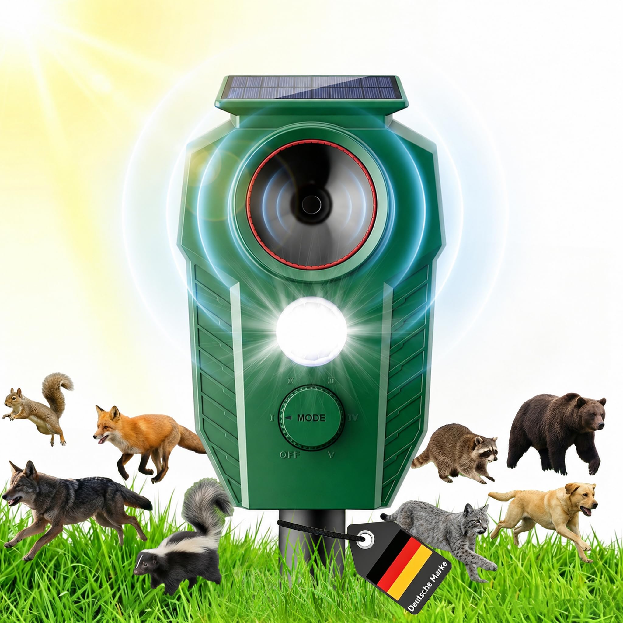 MEKEET Katzenschreck Ultraschall für Garten, Solar Katzenabwehr, Marderschreck Garten mit Blitzlicht & PIR, IP65 Wasserdicht, Katzenschreck Marderschreck Vogelabwehr für G-Arten Terrasse Beete