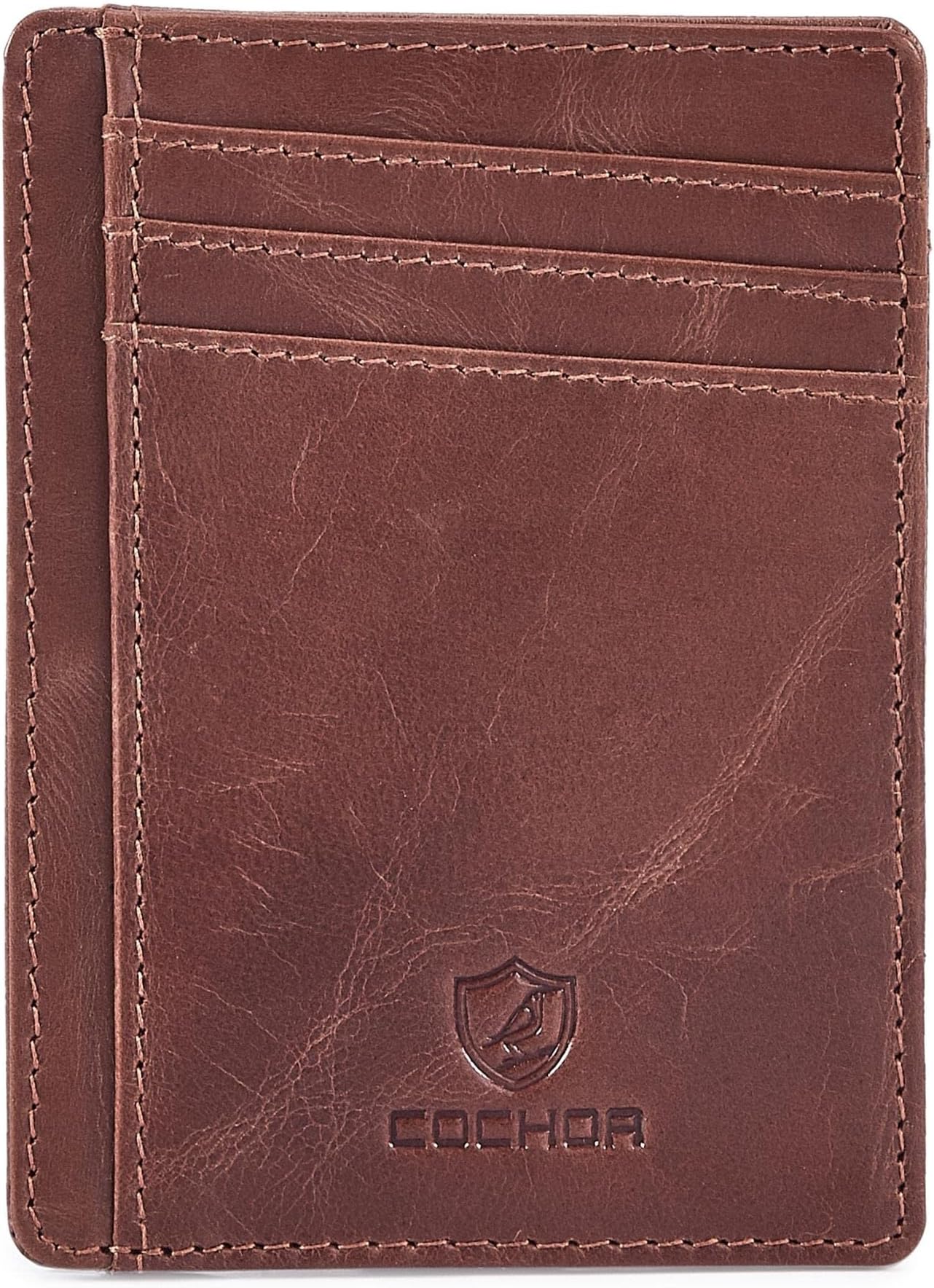 Slim Minimalist Wallet Front Pocket RFID Blocking Real Leather credit card holder for Men & Women
