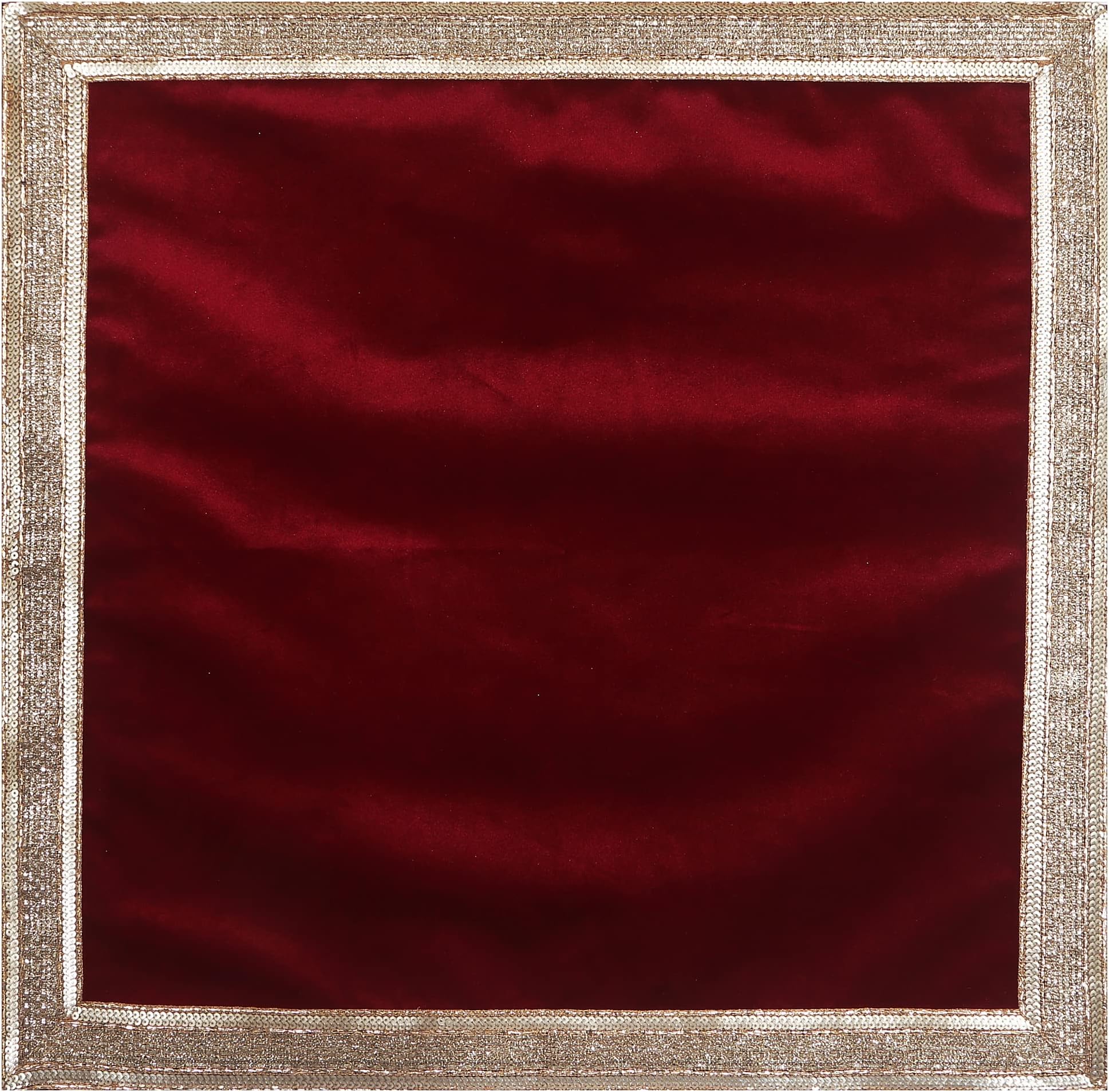 Indian Consigners Red Velvet Pooja Cloth With Golden Shinny Border - Aasan Pooja Tablecloth for Holy Square Altar