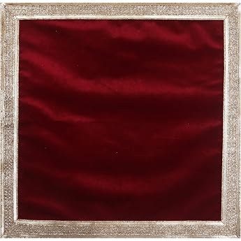 Indian Consigners Solid Red Velvet Cloth with Golden Shiny Border Aasan Pooja Puja Cloth Poojan Tablecloth Holy Cloth