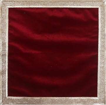 Indian Consigners Red Velvet Pooja Cloth With Golden Shinny Border - Aasan Pooja Tablecloth for Holy Square Altar