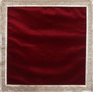 Indian Consigners Red Velvet Pooja Cloth With Golden Shinny Border - Aasan Pooja Tablecloth for Holy Square Altar