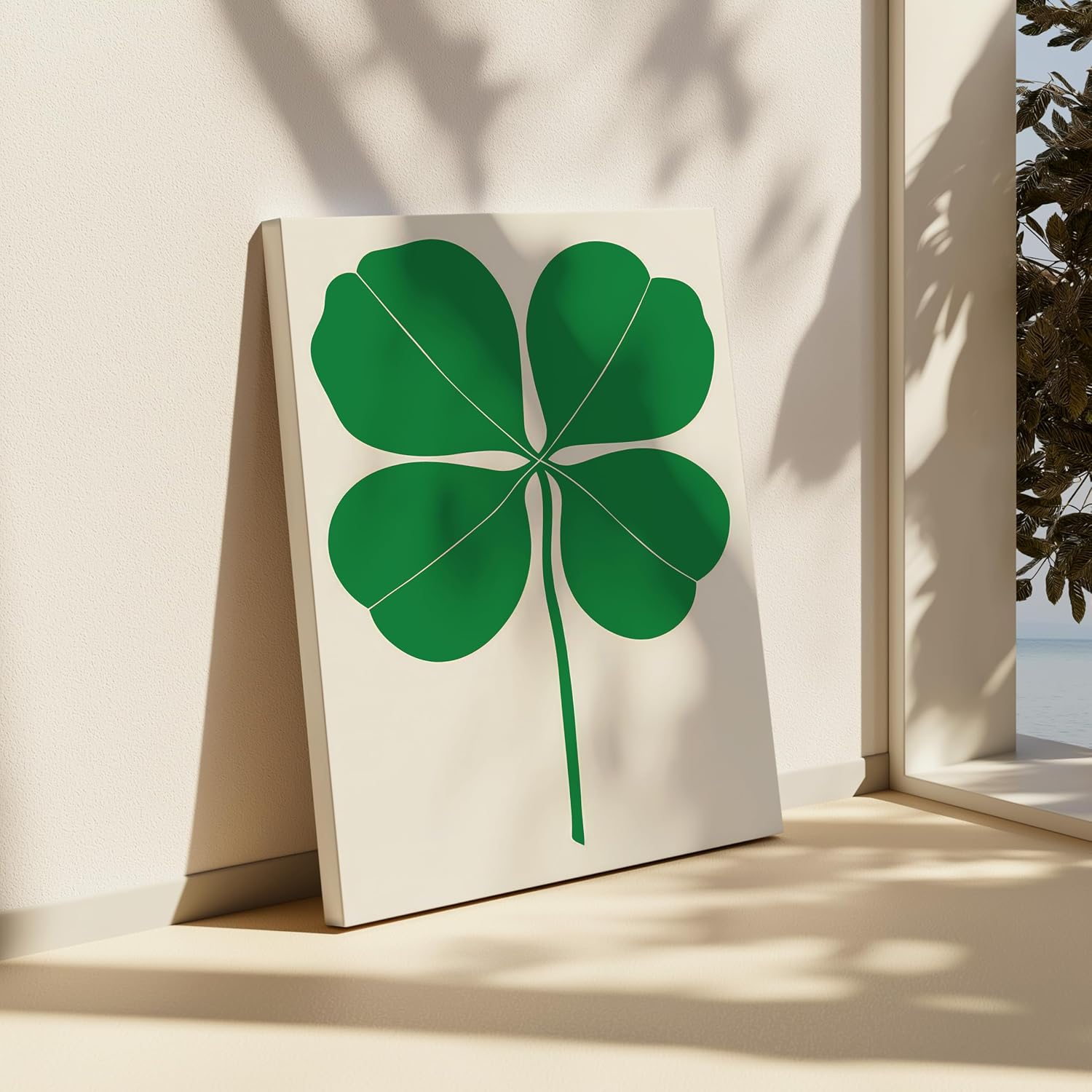 Poster Master Four Leaf Clover Canvas - Botanical Print - Trendy Minimal Art - Gift for Men & Women - Aesthetic Wall Decor for Kitchen, Dining Room or Restaurant - 8x10 STRETCHED Canvas