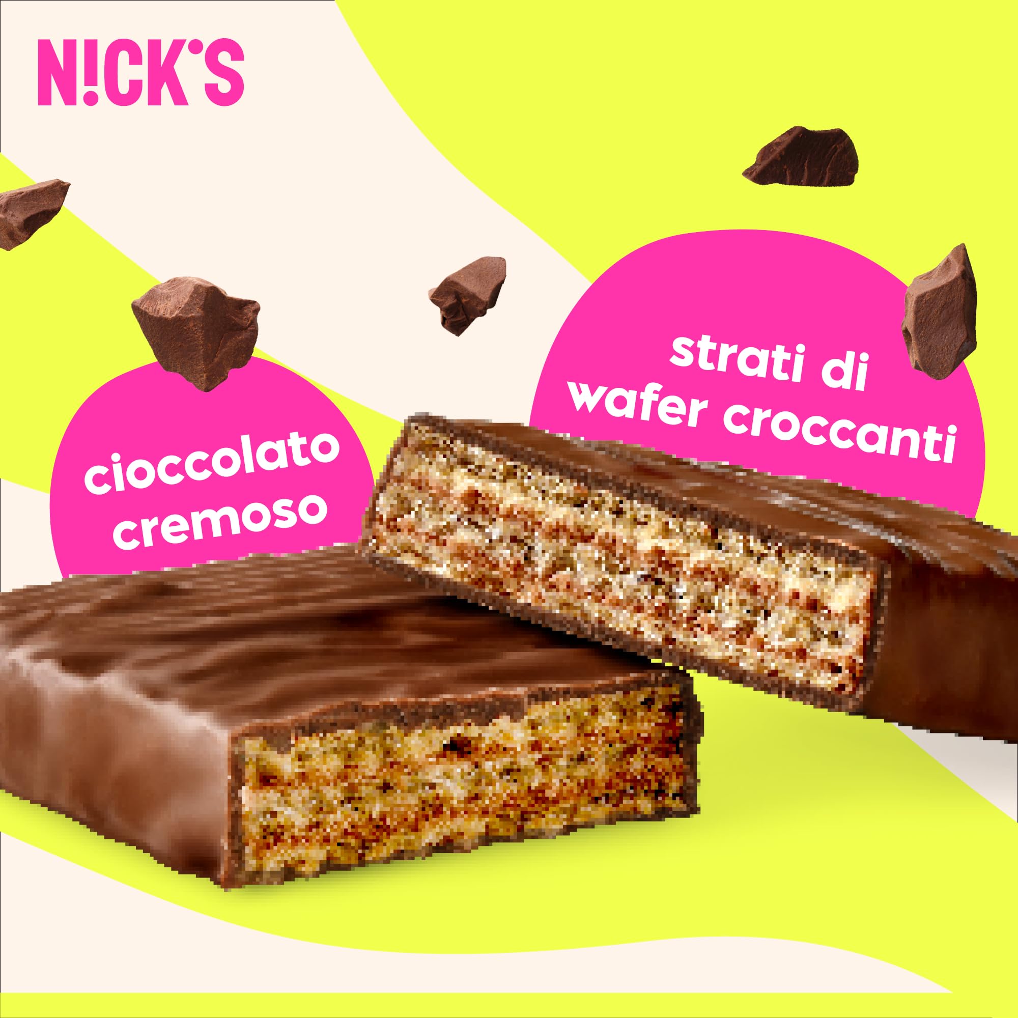 NICKS Barrette di Wafer al Cioccolato, Low Carb Biscotti 165 Calorie Senza Zucchero Aggiunto Dolci Caramelle Senza Glutine (24 Chocolate wafer x 35g)