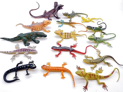 Miniatura 4 de Guaishou Lizards Toys 15pcs realista Lizard Chameleon Reptile Figura Set de juego